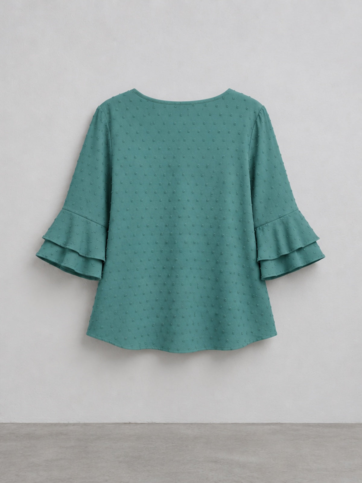 Blusa Texturizada con Mangas de Volante - Verde Azulado