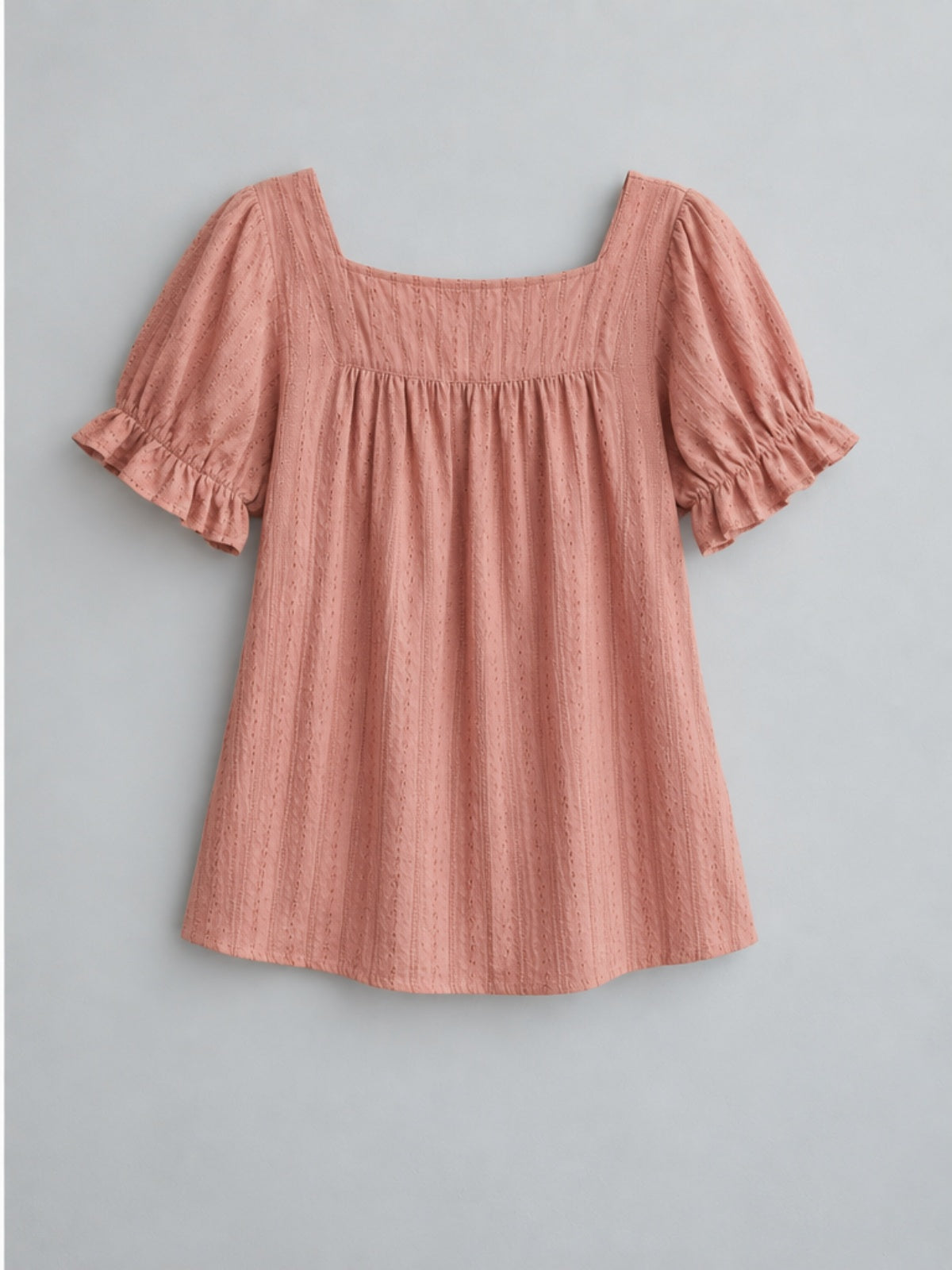 Blusa Versátil con Cuello Cuadrado y Volantes - Rosa Palo