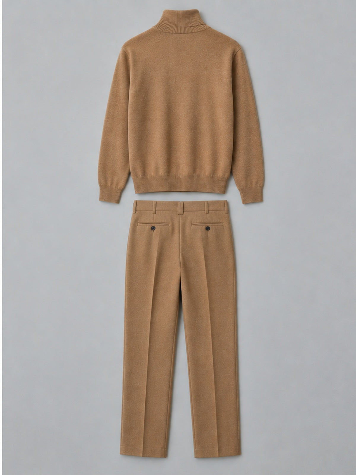 Conjunto Jersey Cuello Alto y Pantalón de Pinzas - Camel