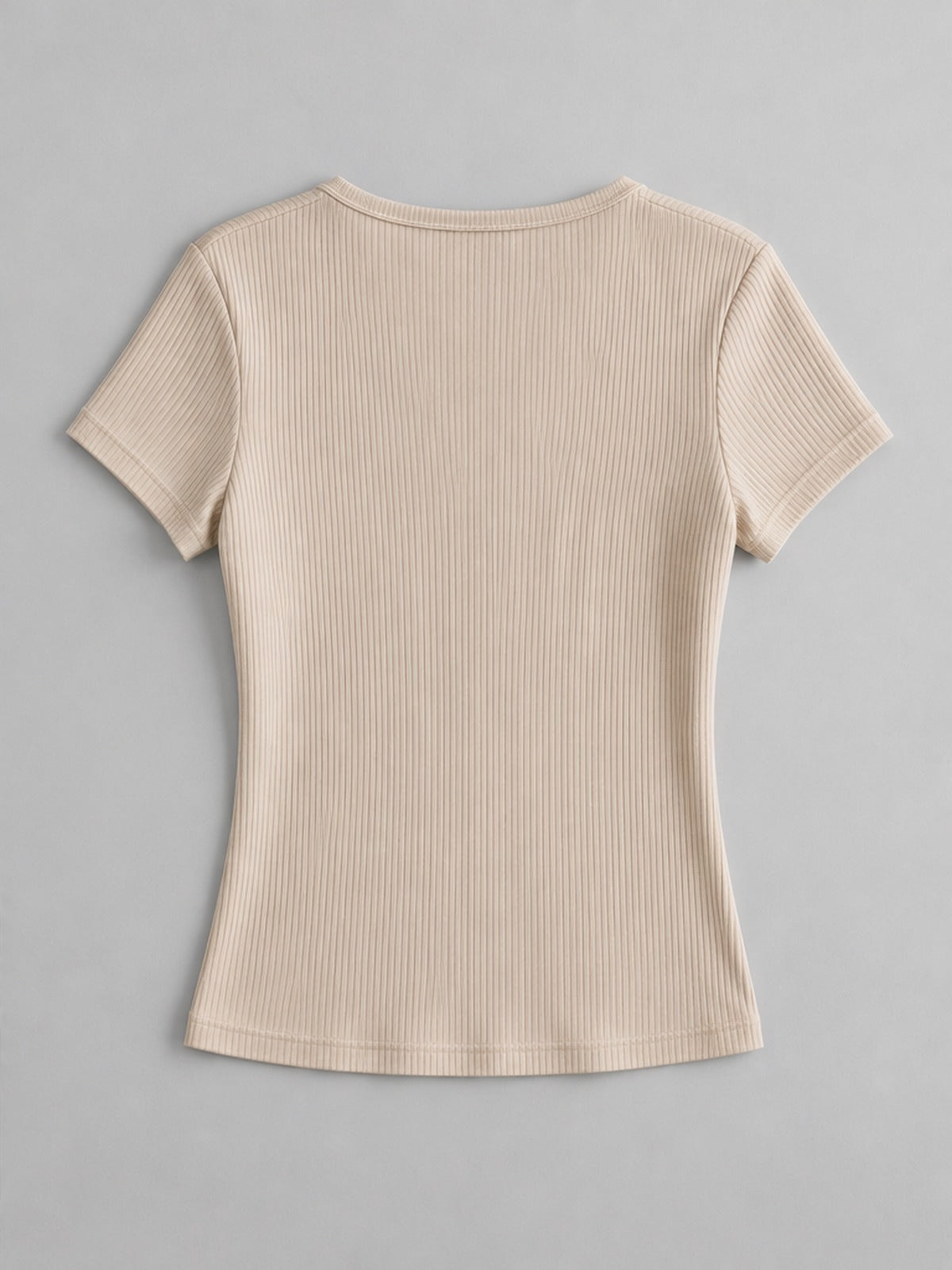 Camiseta Cuello con Botones Canalé - Beige