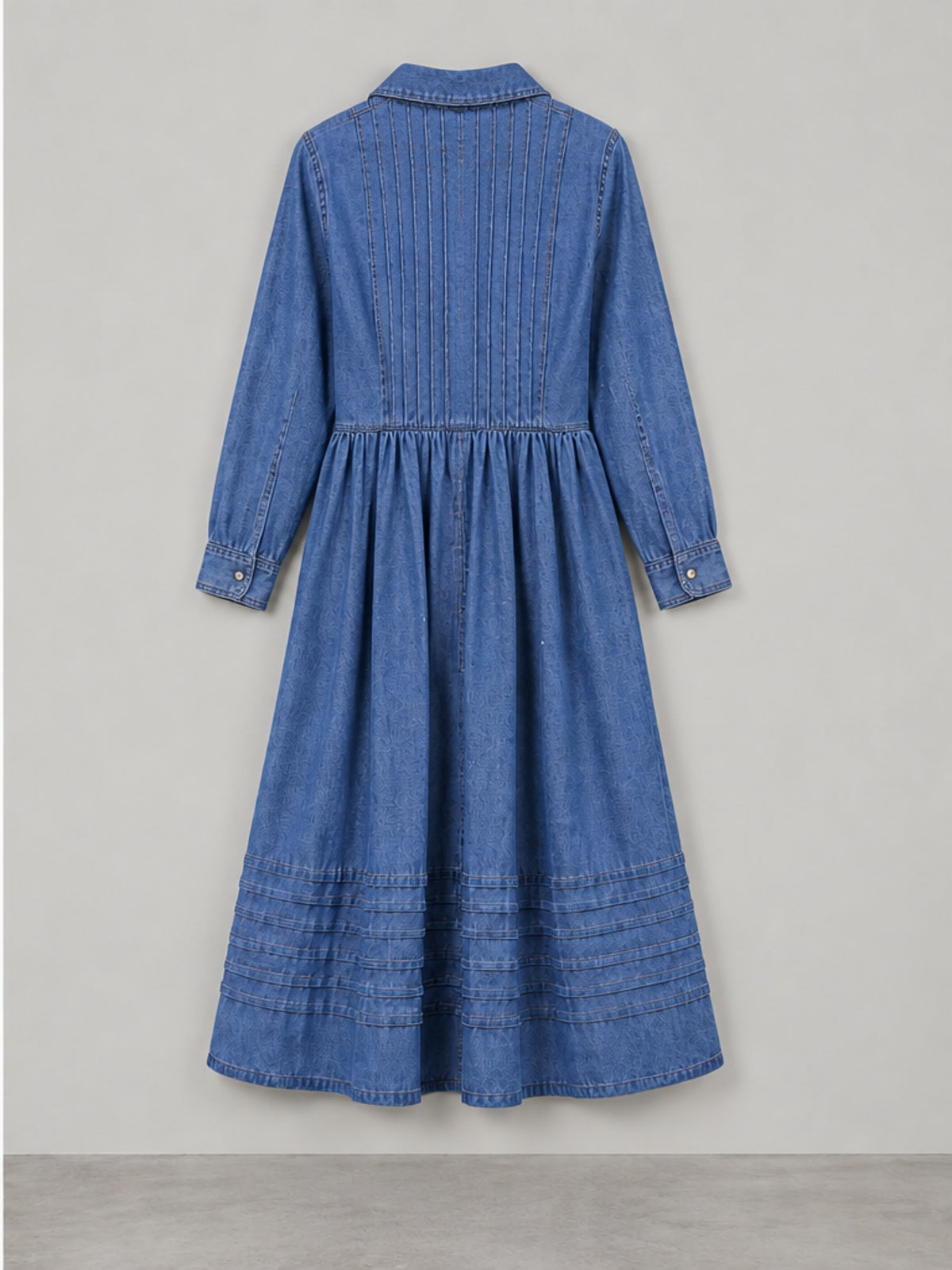 Vestido Vaquero Midi con Pliegues - Azul