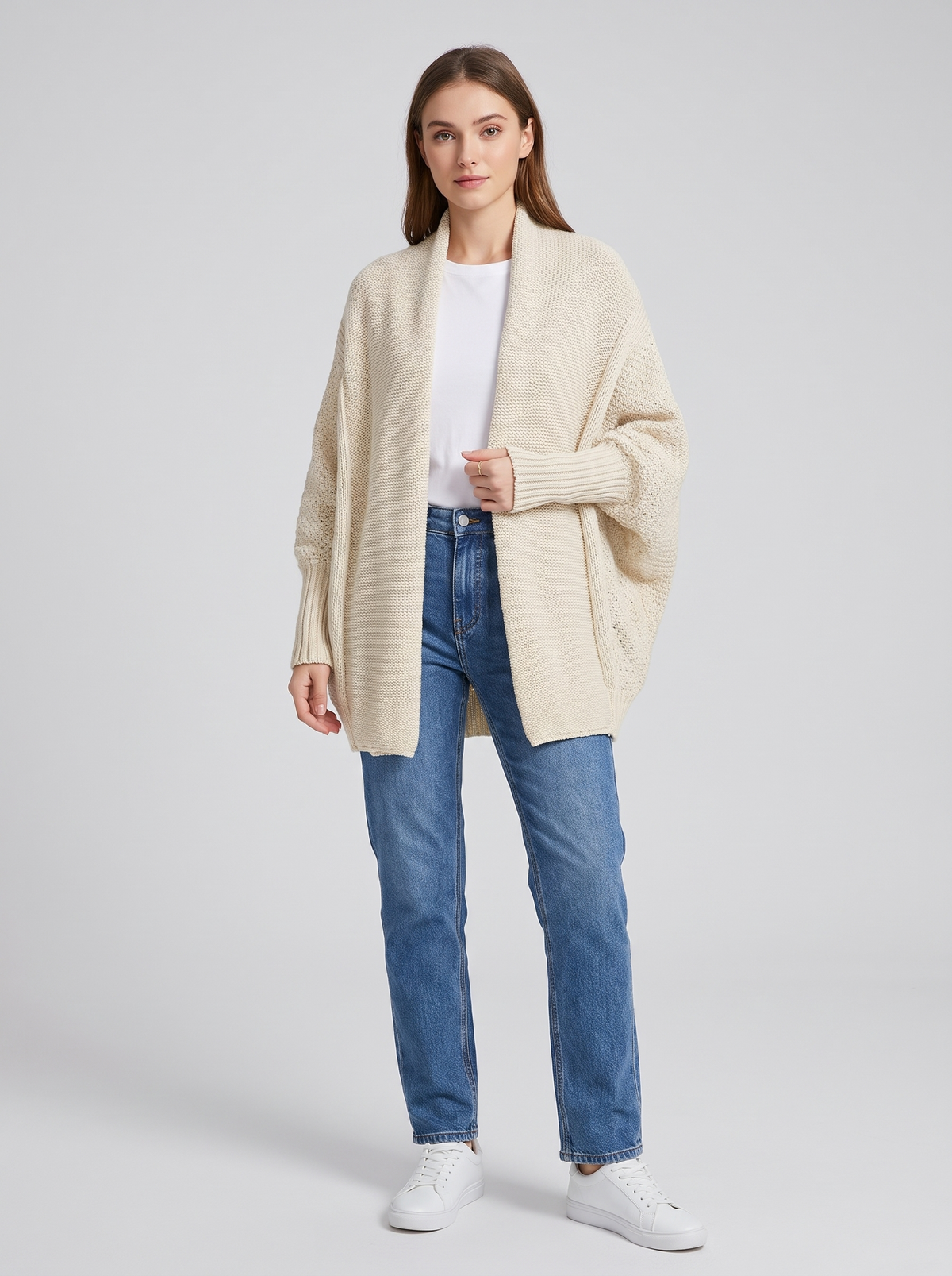 Cárdigan Oversize de Punto Grueso - Beige