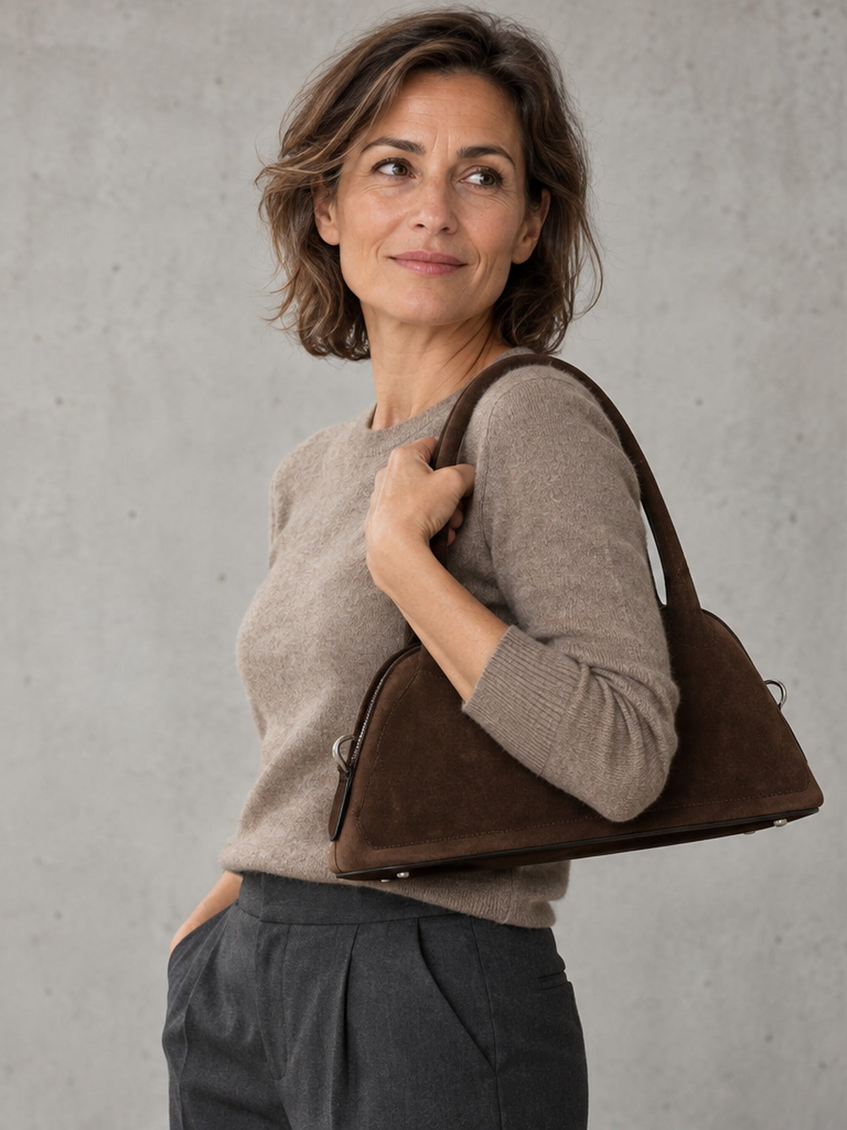 Bolso de Hombro Esencial Ondulado - Marrón