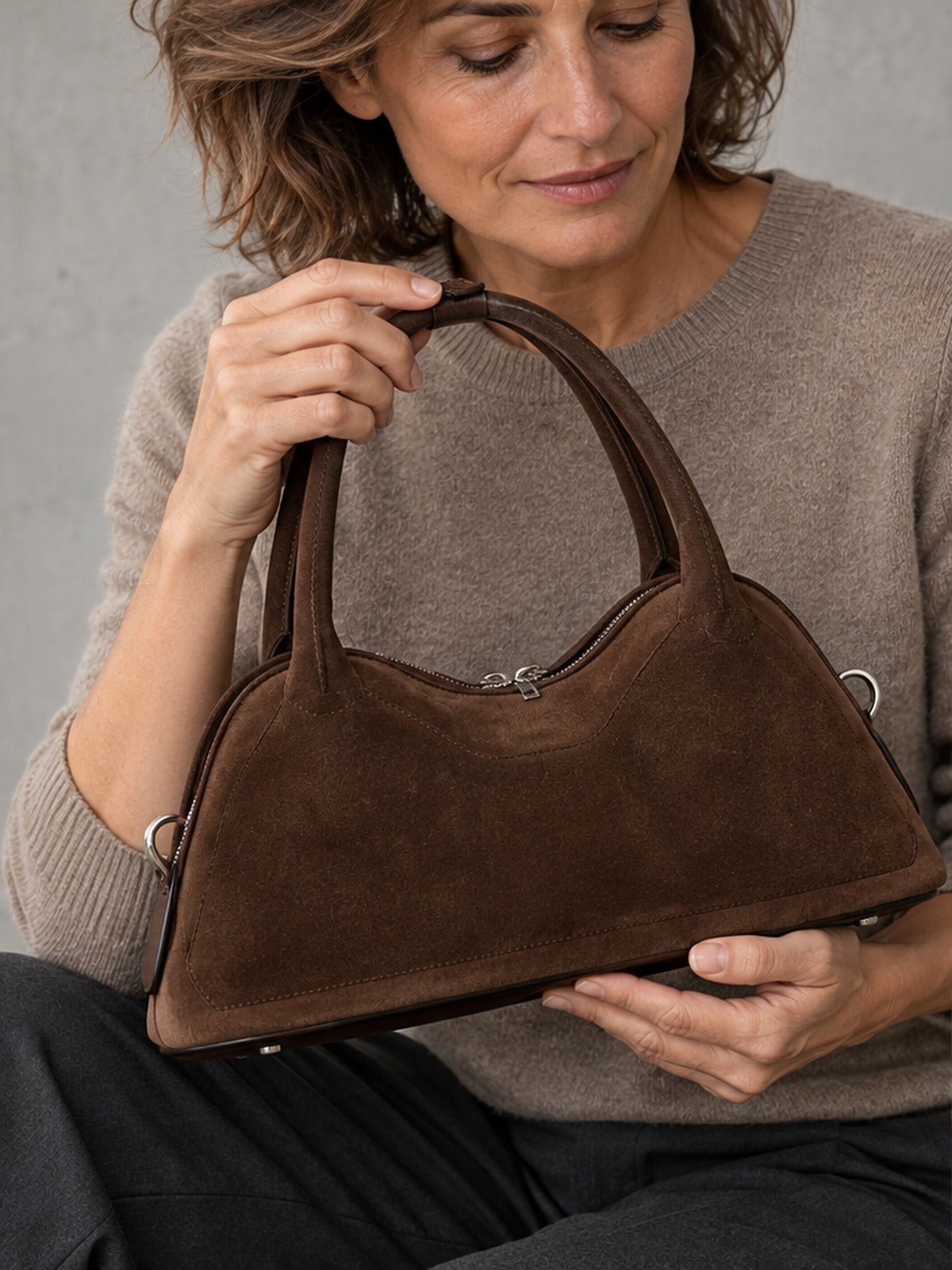 Bolso de Hombro Esencial Ondulado - Marrón