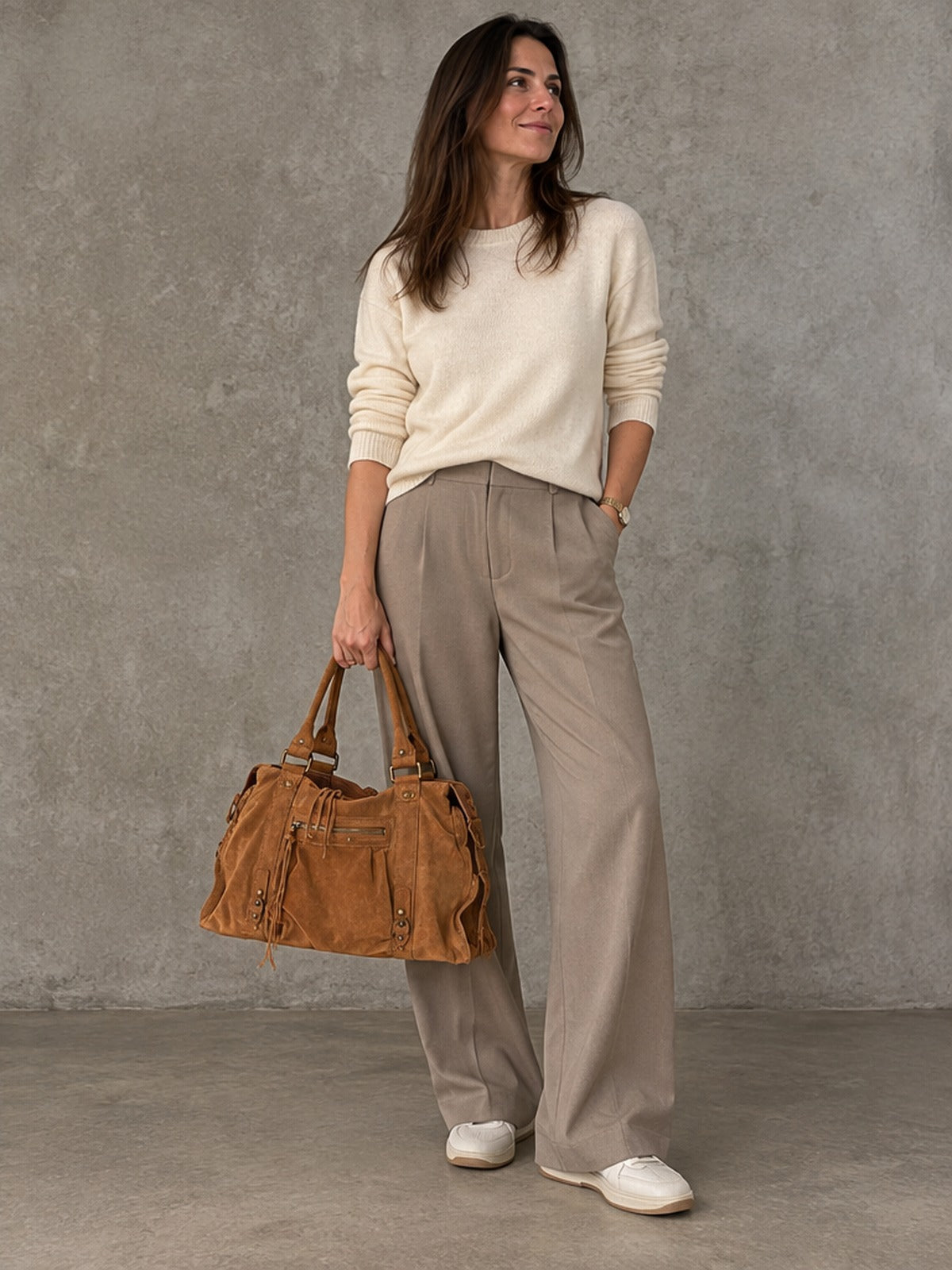 Bolso Satchel Esencial Flecos - Camel