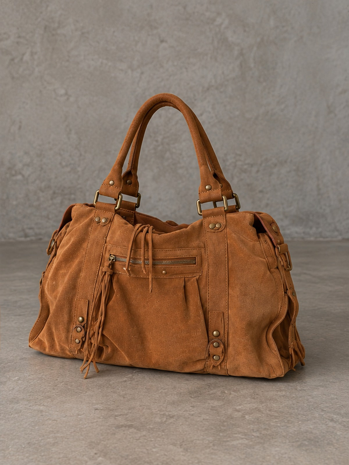 Bolso Satchel Esencial Flecos - Camel