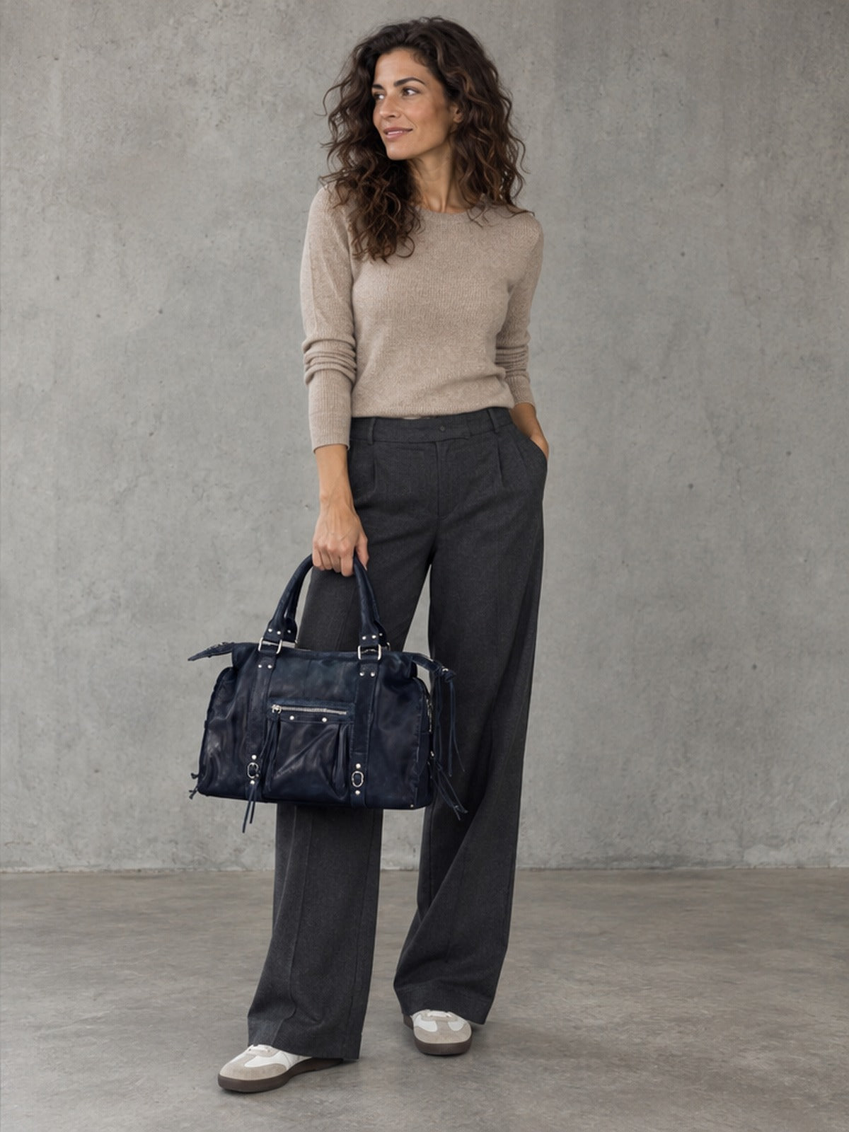 Bolso Satchel Versátil Flecos - Azul Marino