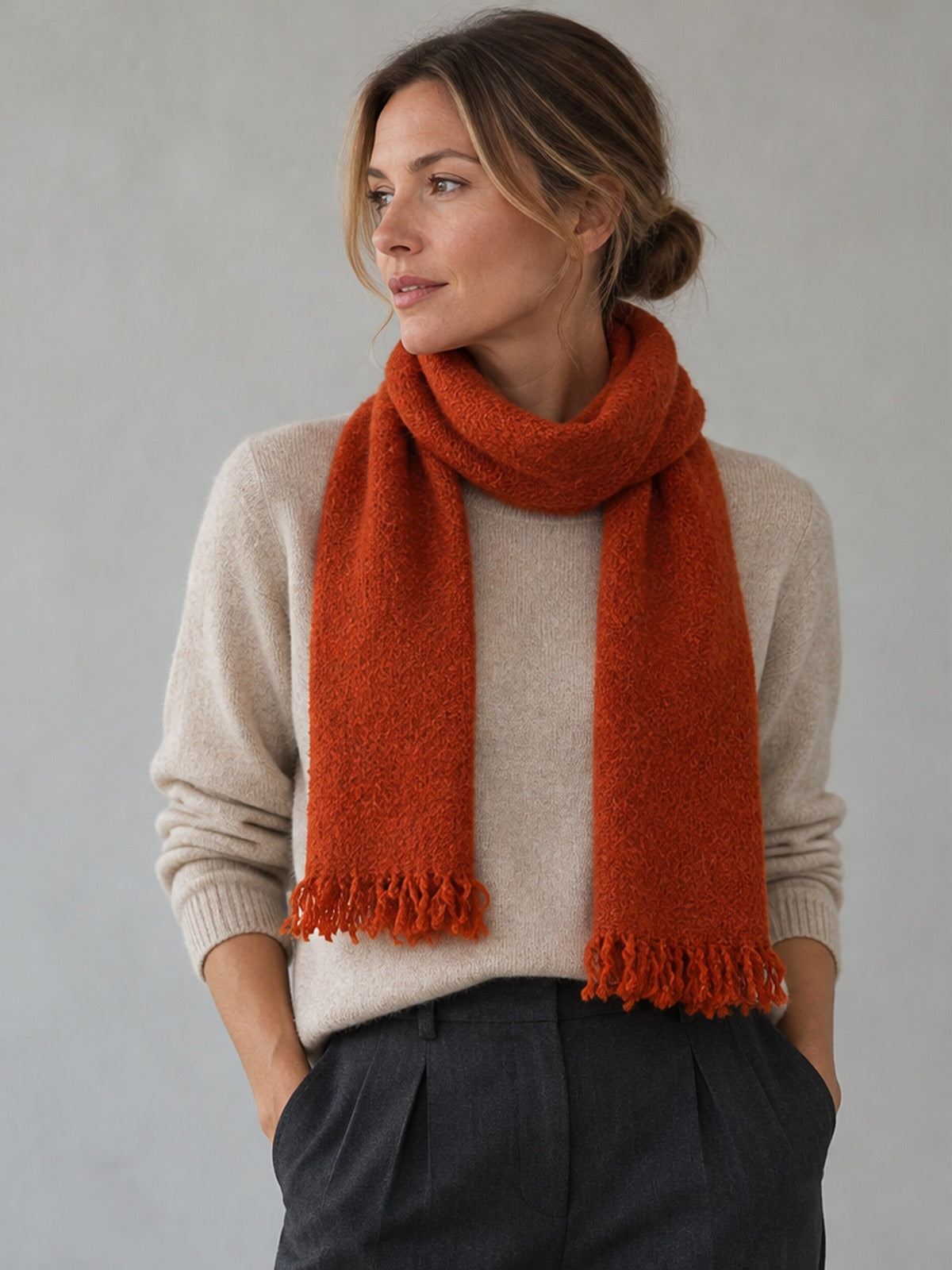 Bufanda Elegante con Flecos - Naranja