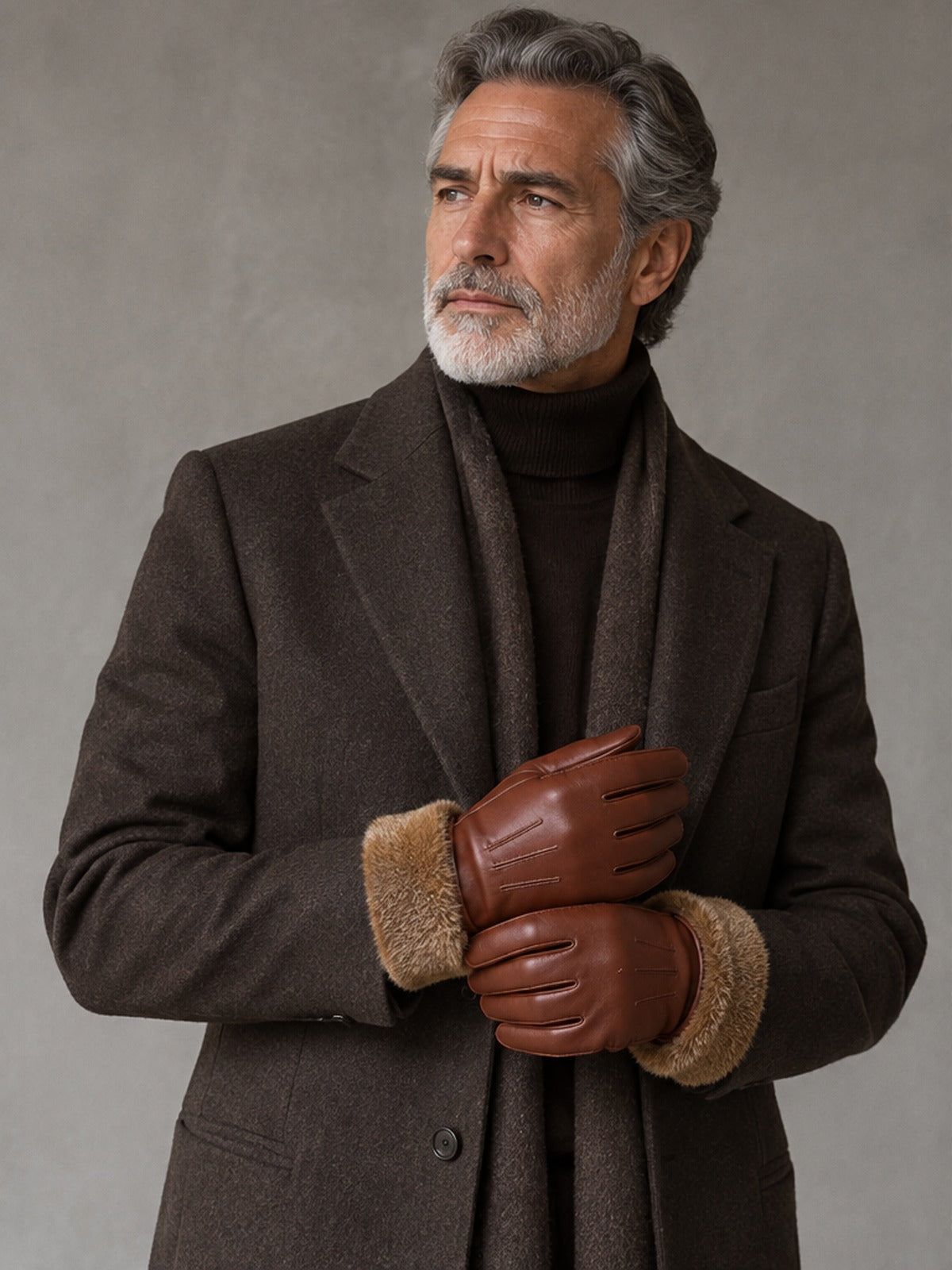 Guantes Elegante con Puño de Pelo - Coñac