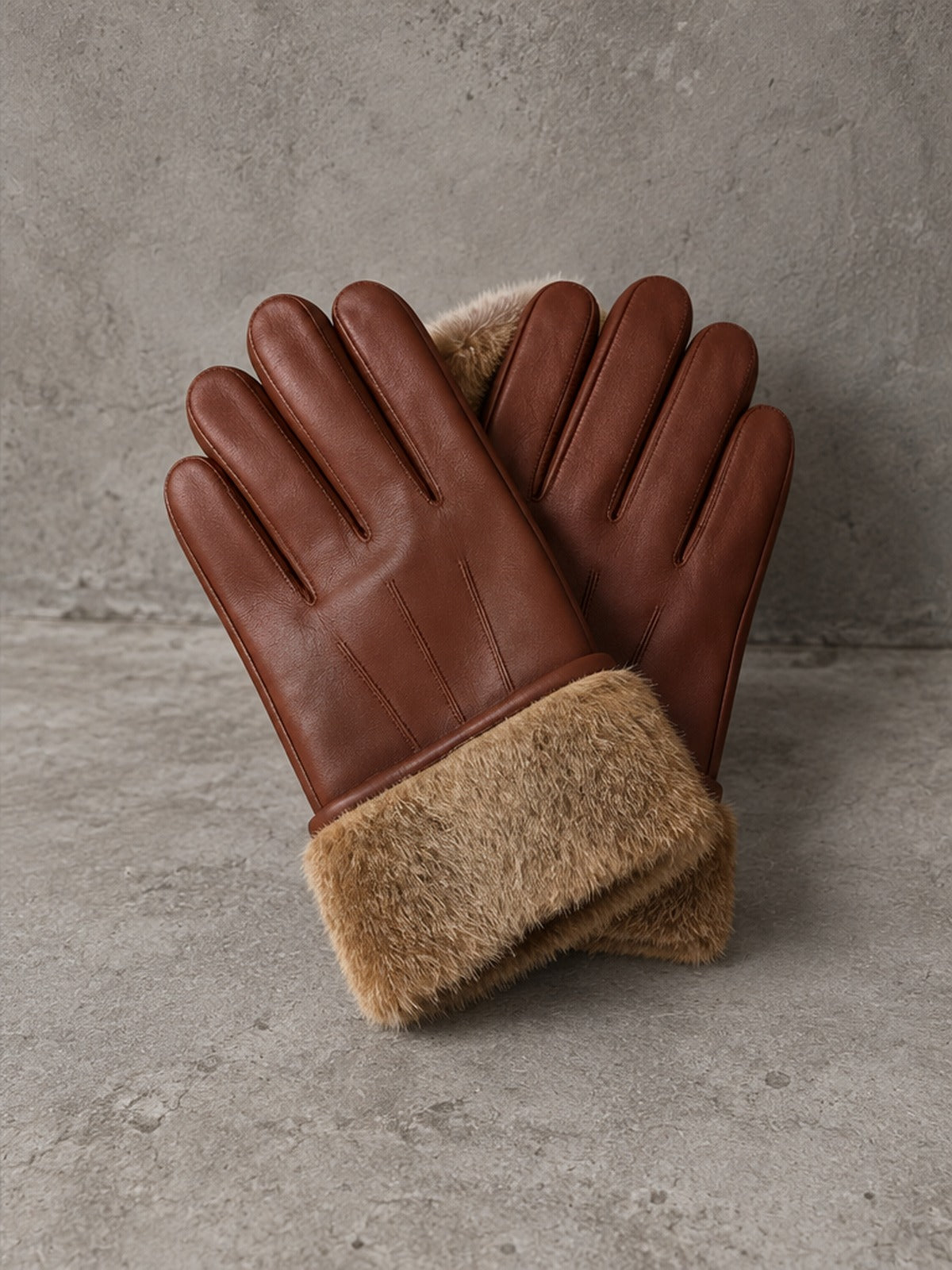 Guantes Elegante con Puño de Pelo - Coñac