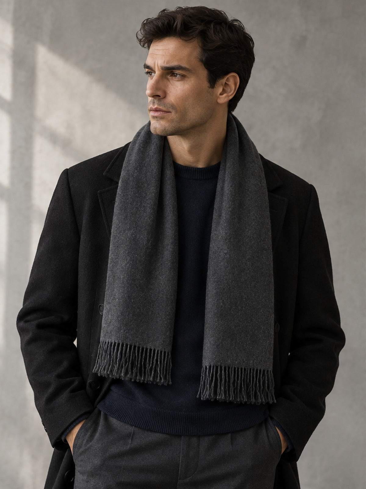 Bufanda Elegante con Flecos - Gris marengo