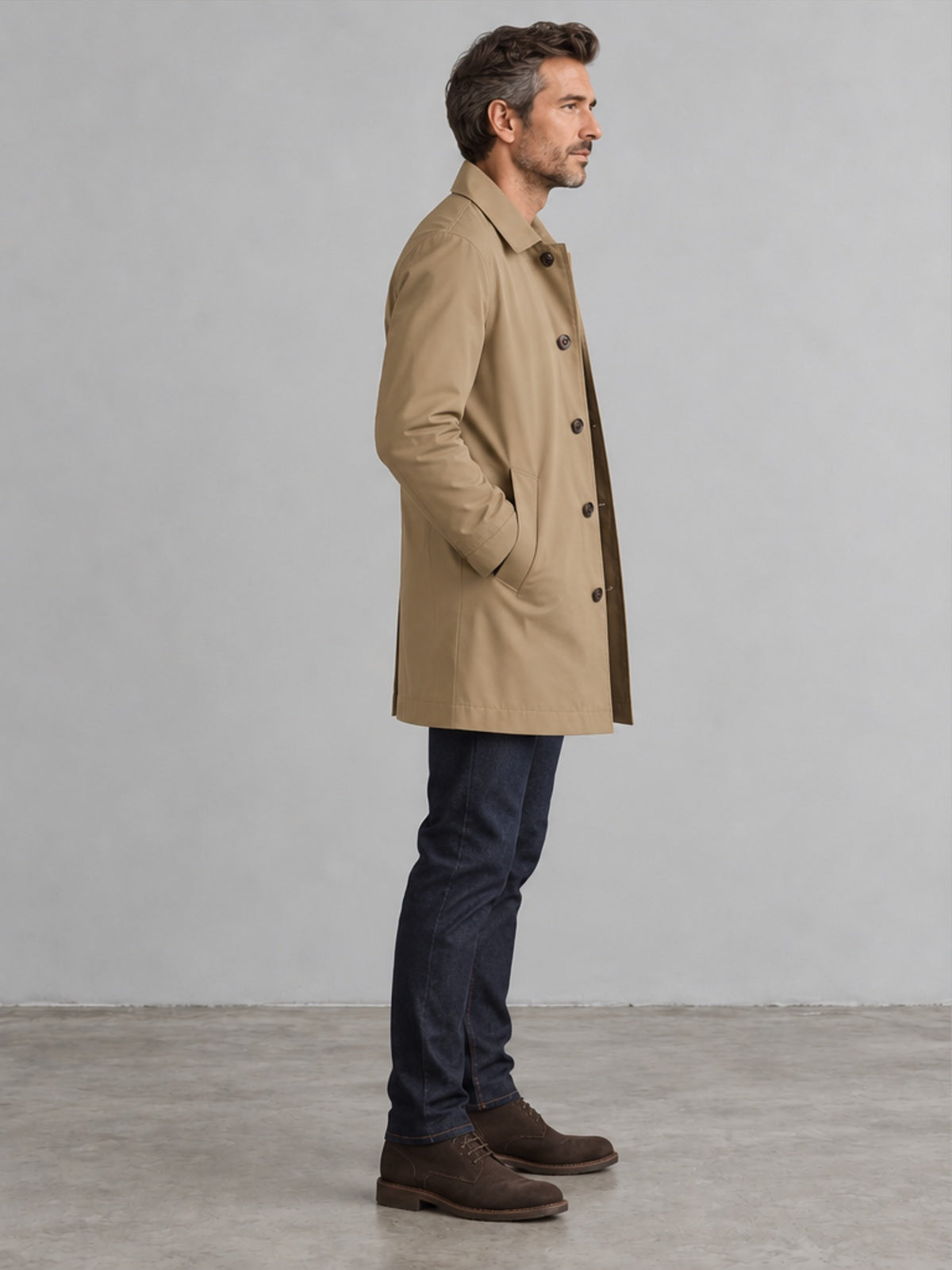 Gabardina Impermeable de Largo Medio - Caqui