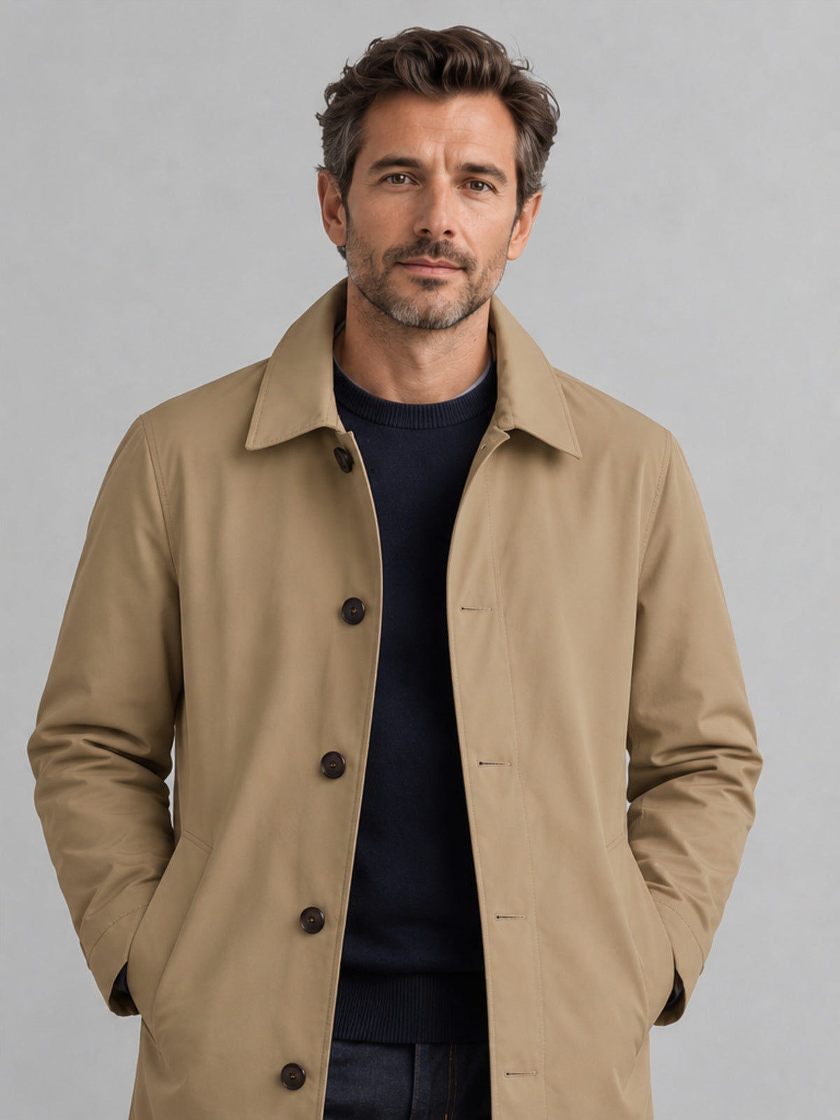 Gabardina Impermeable de Largo Medio - Caqui