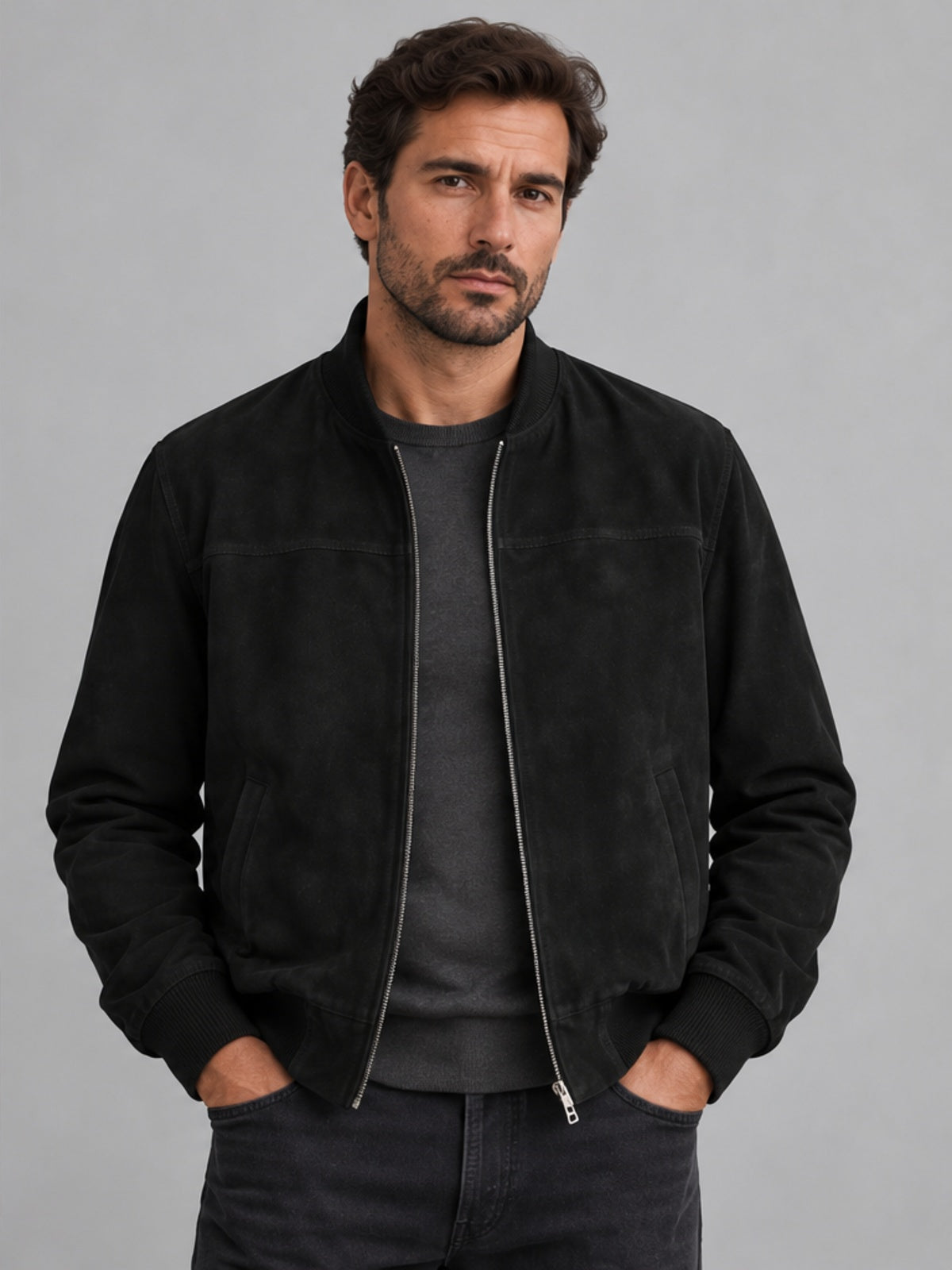 Bomber Elegante con Cuello Alto - Negro