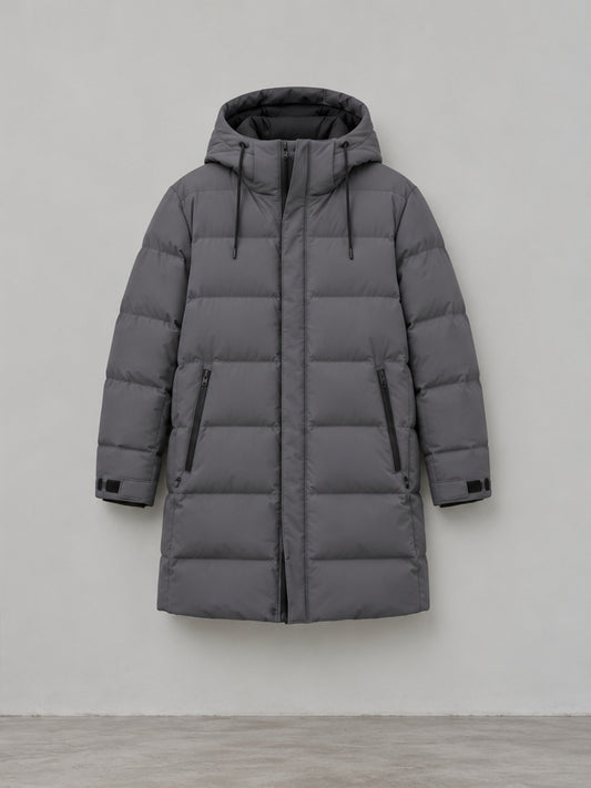 Parka Acolchada de Largo Medio con Capucha - Gris