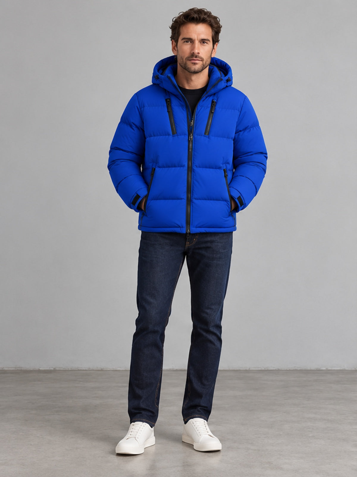 Plumífero Esencial con Capucha - Azul