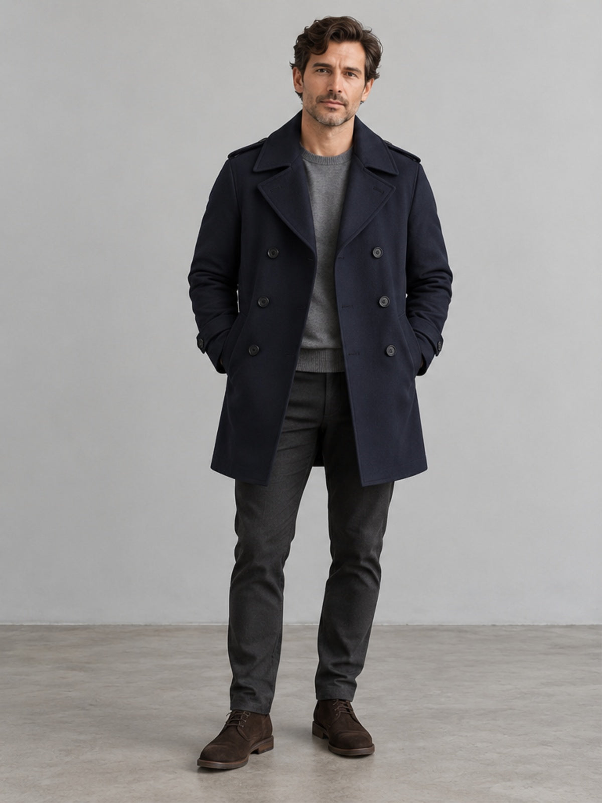 Gabardina Cruzada con Forro Desmontable - Azul Marino