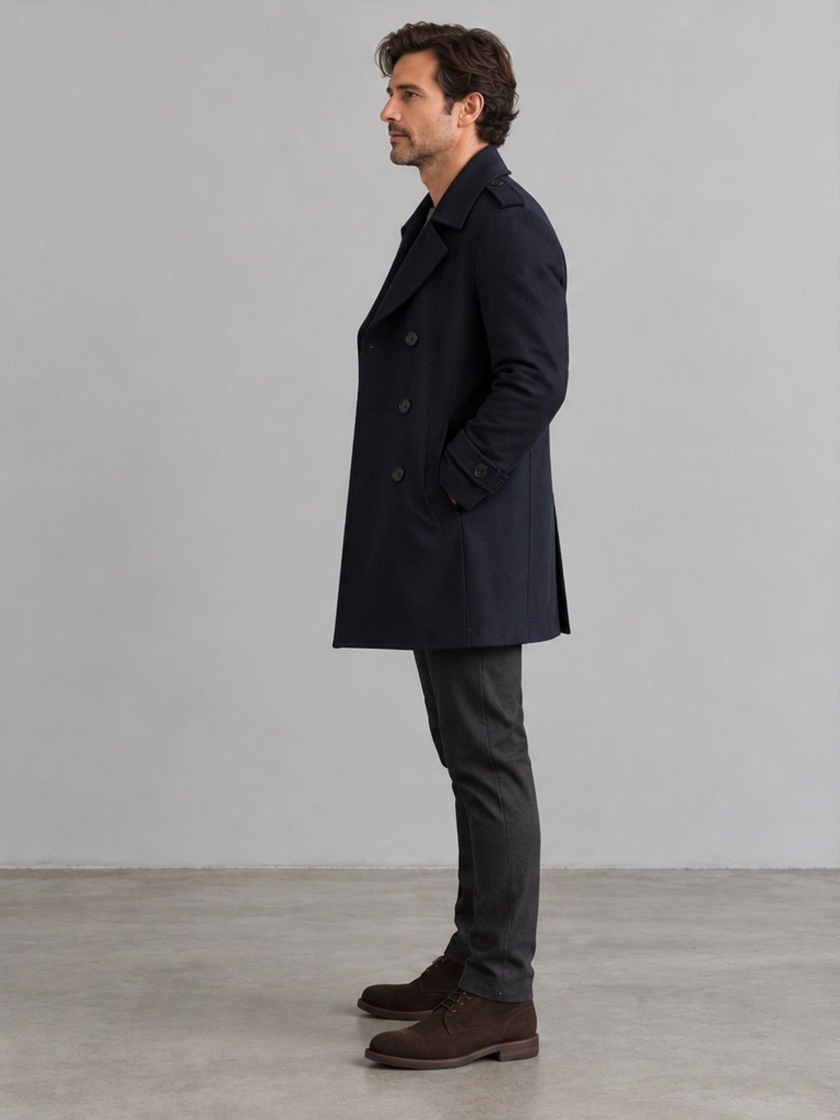 Gabardina Cruzada con Forro Desmontable - Azul Marino