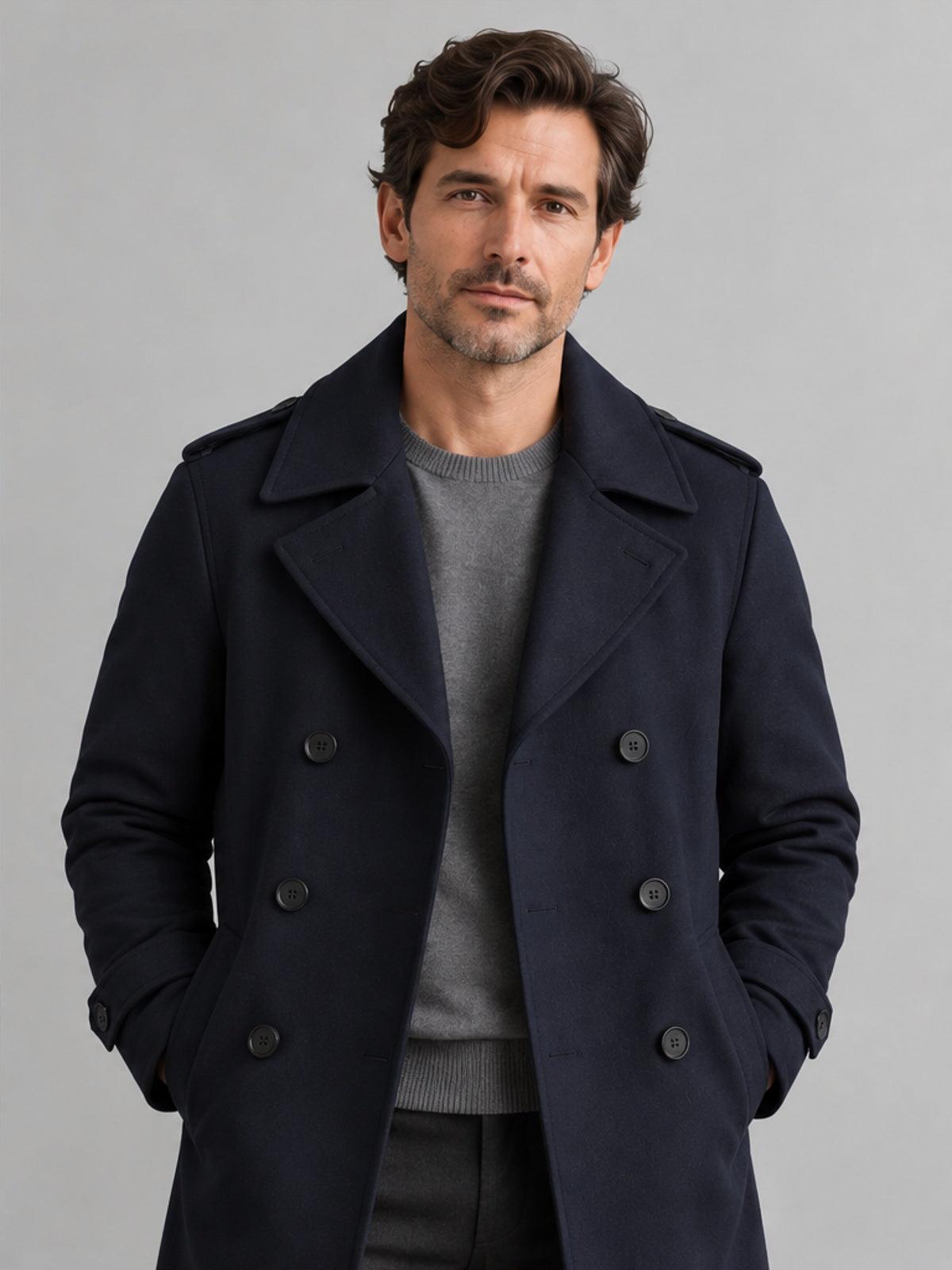 Gabardina Cruzada con Forro Desmontable - Azul Marino