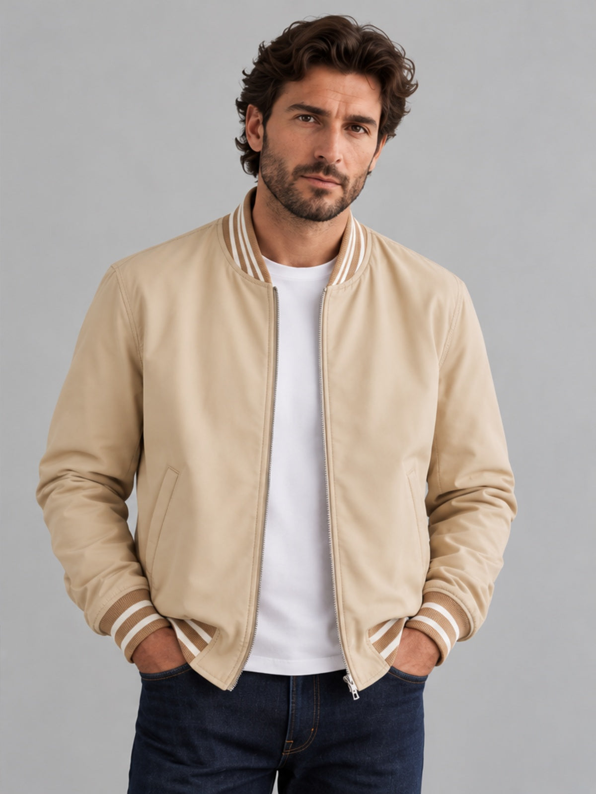 Bomber Elegante Estilo Moto - Beige