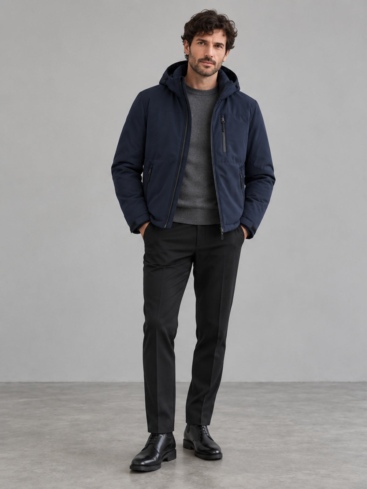 Parka con Capucha y Interior Abrigado - Azul Marino