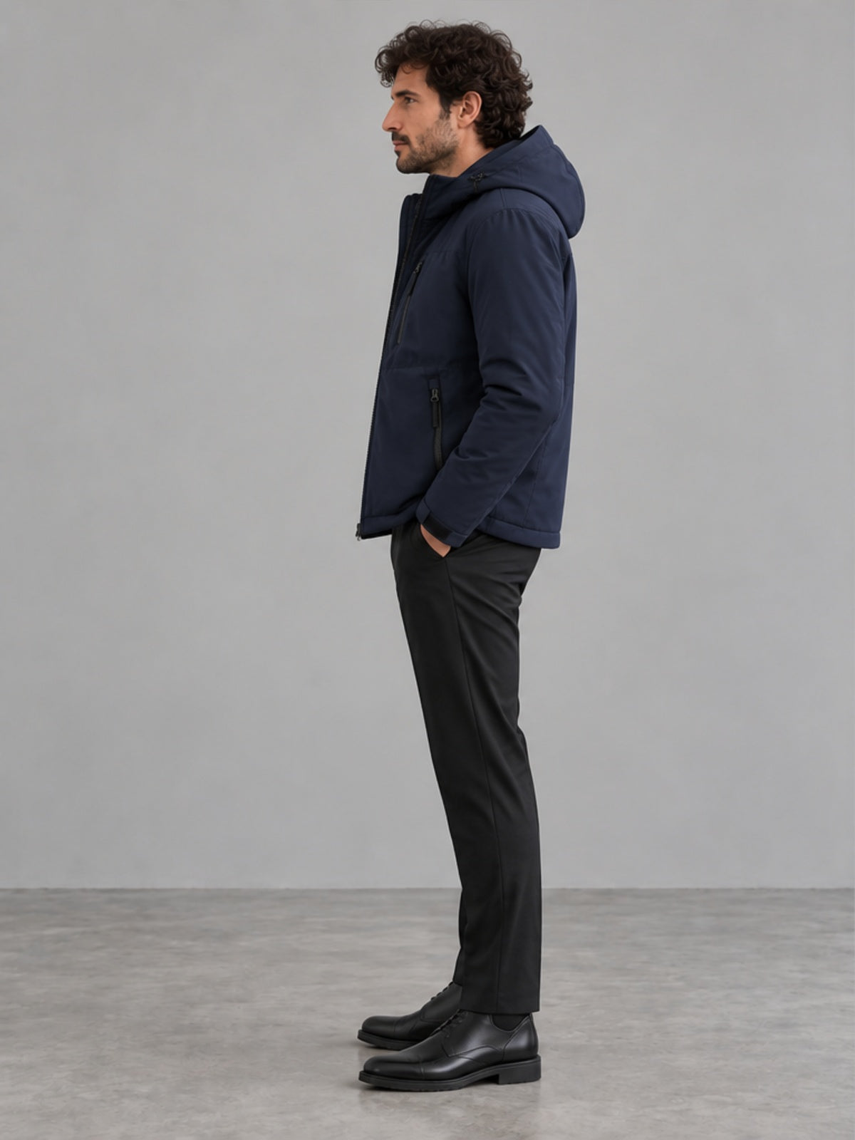 Parka con Capucha y Interior Abrigado - Azul Marino
