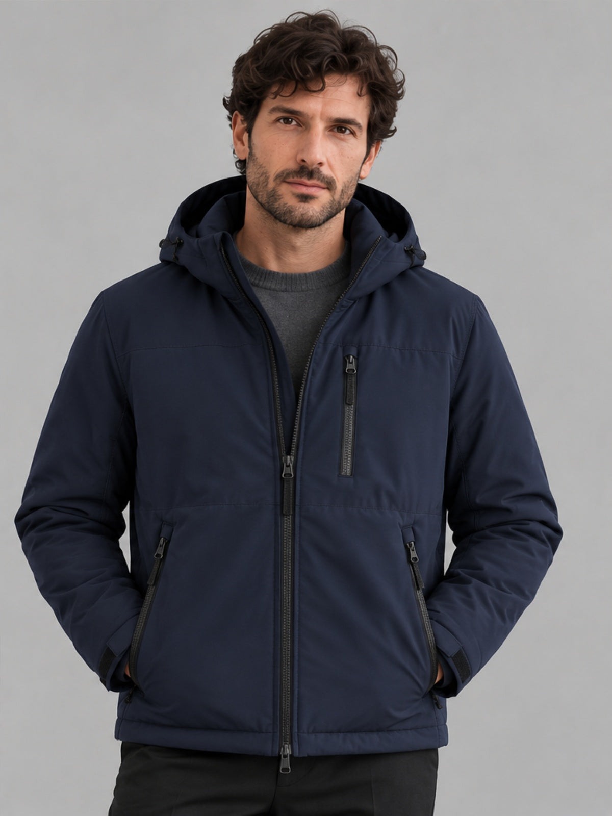 Parka con Capucha y Interior Abrigado - Azul Marino