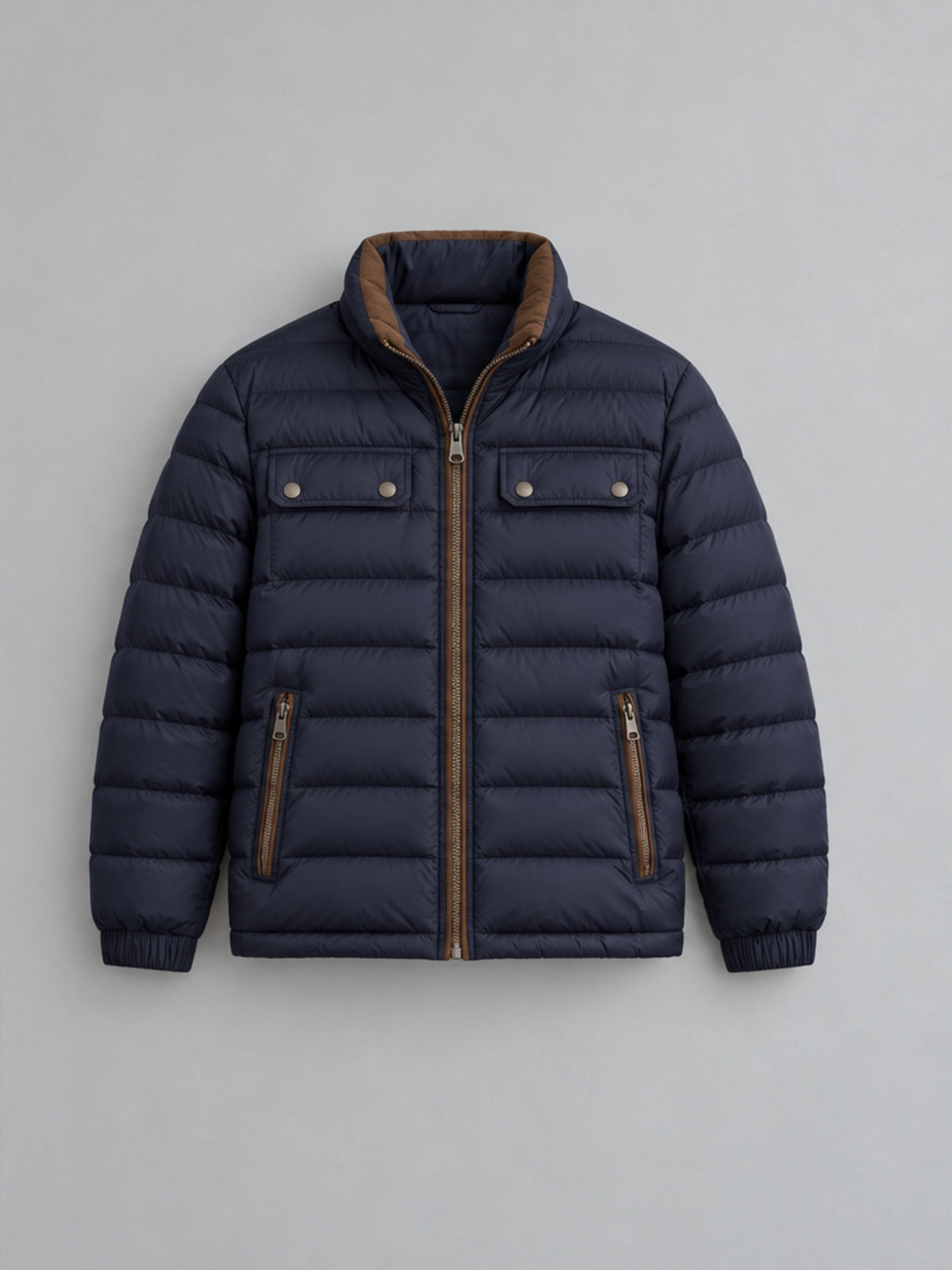 Plumífero Acolchado con Cuello Alto - Azul Marino