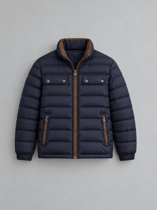 Plumífero Acolchado con Cuello Alto - Azul Marino