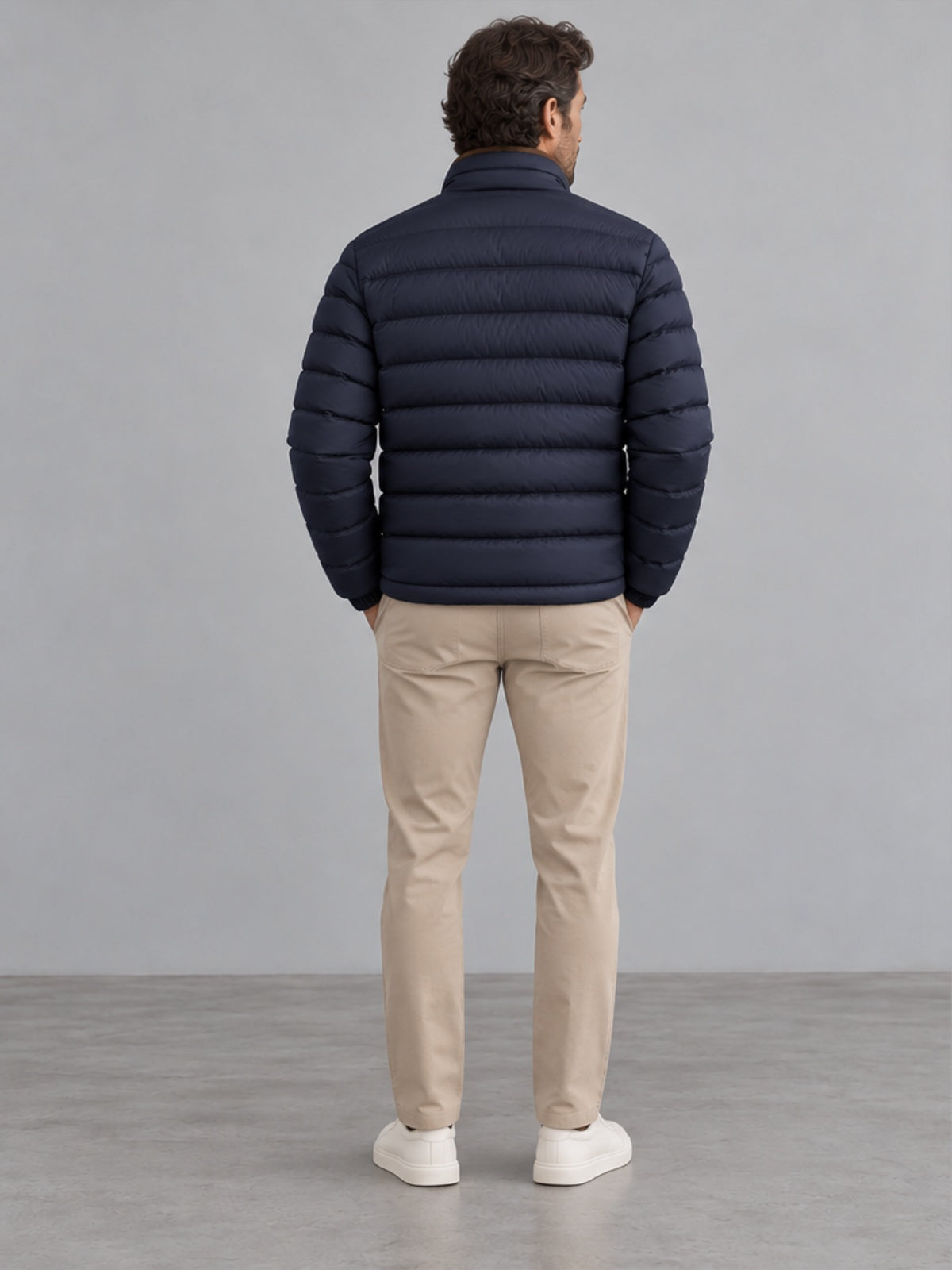 Plumífero Acolchado con Cuello Alto - Azul Marino