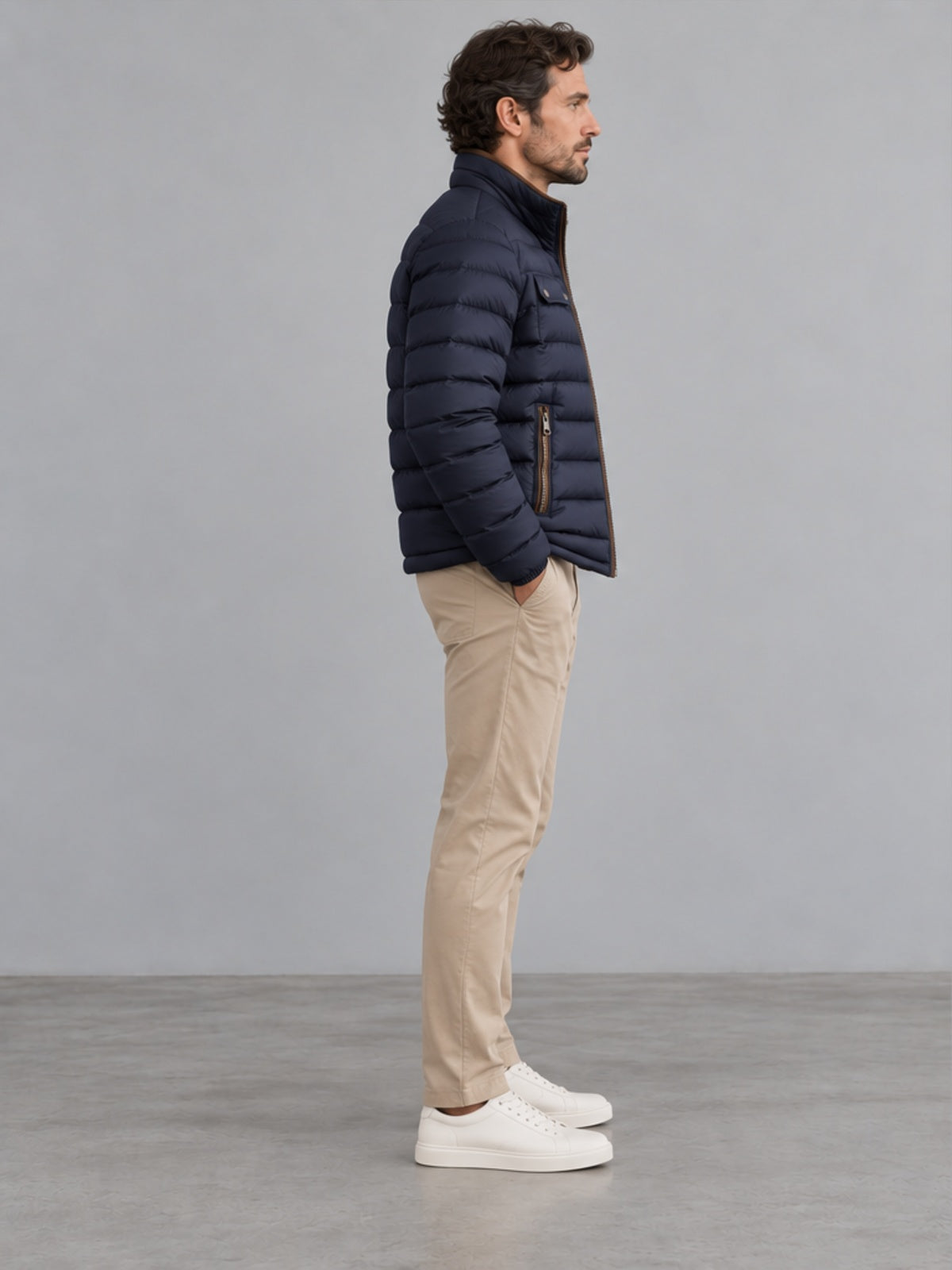Plumífero Acolchado con Cuello Alto - Azul Marino