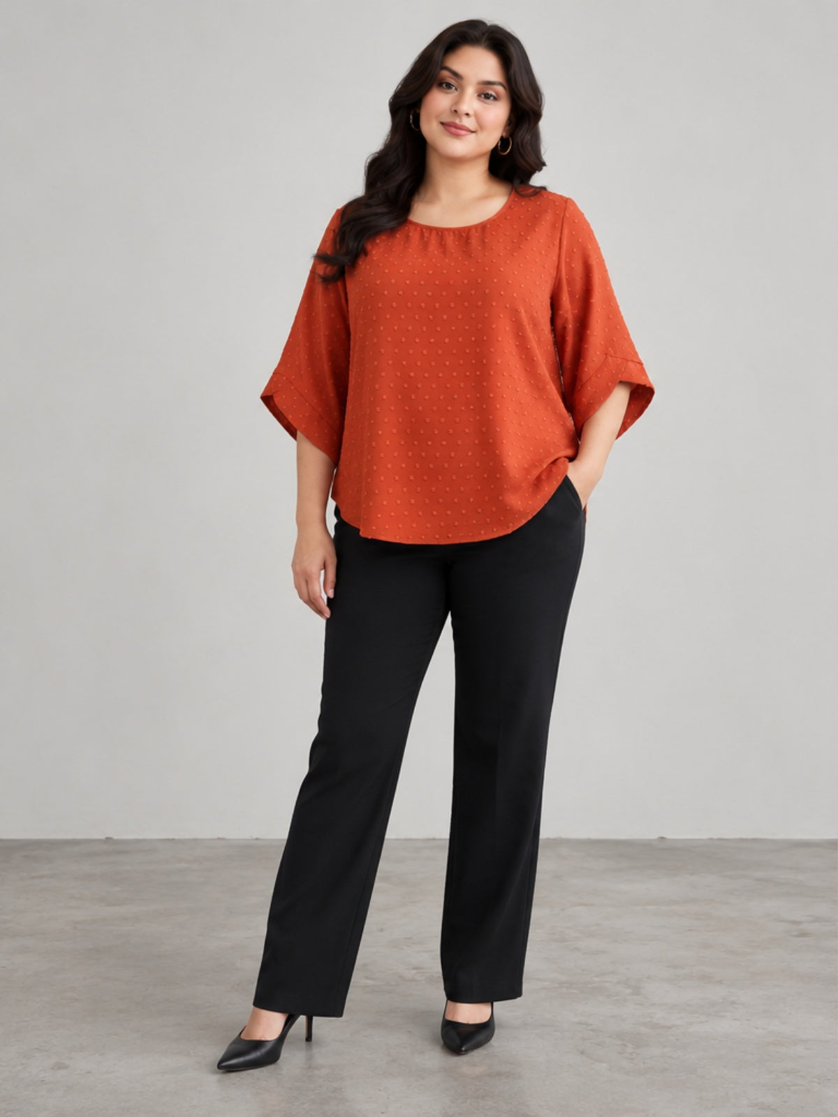 Blusa Texturizada con Manga de Campana - Terracota