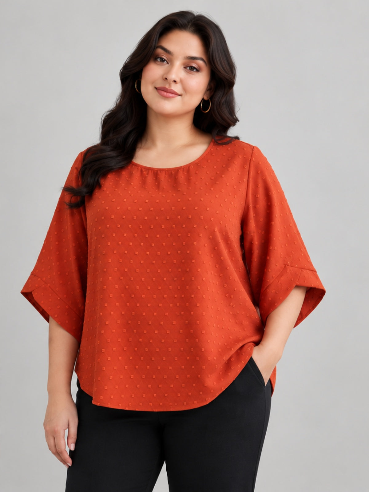 Blusa Texturizada con Manga de Campana - Terracota