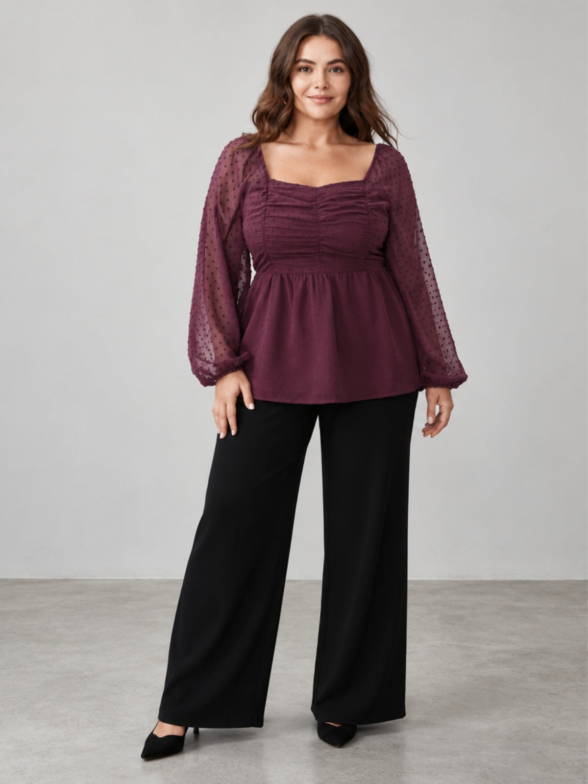 Blusa Fruncida con Espalda Texturizada - Ciruela