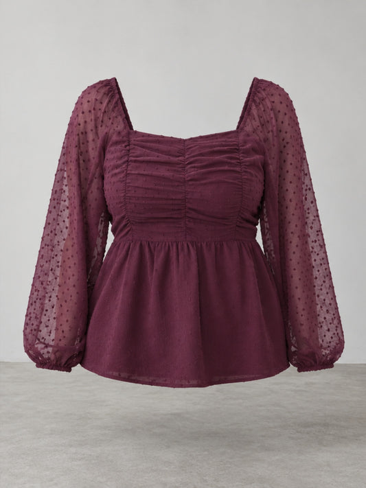 Blusa Fruncida con Espalda Texturizada - Ciruela