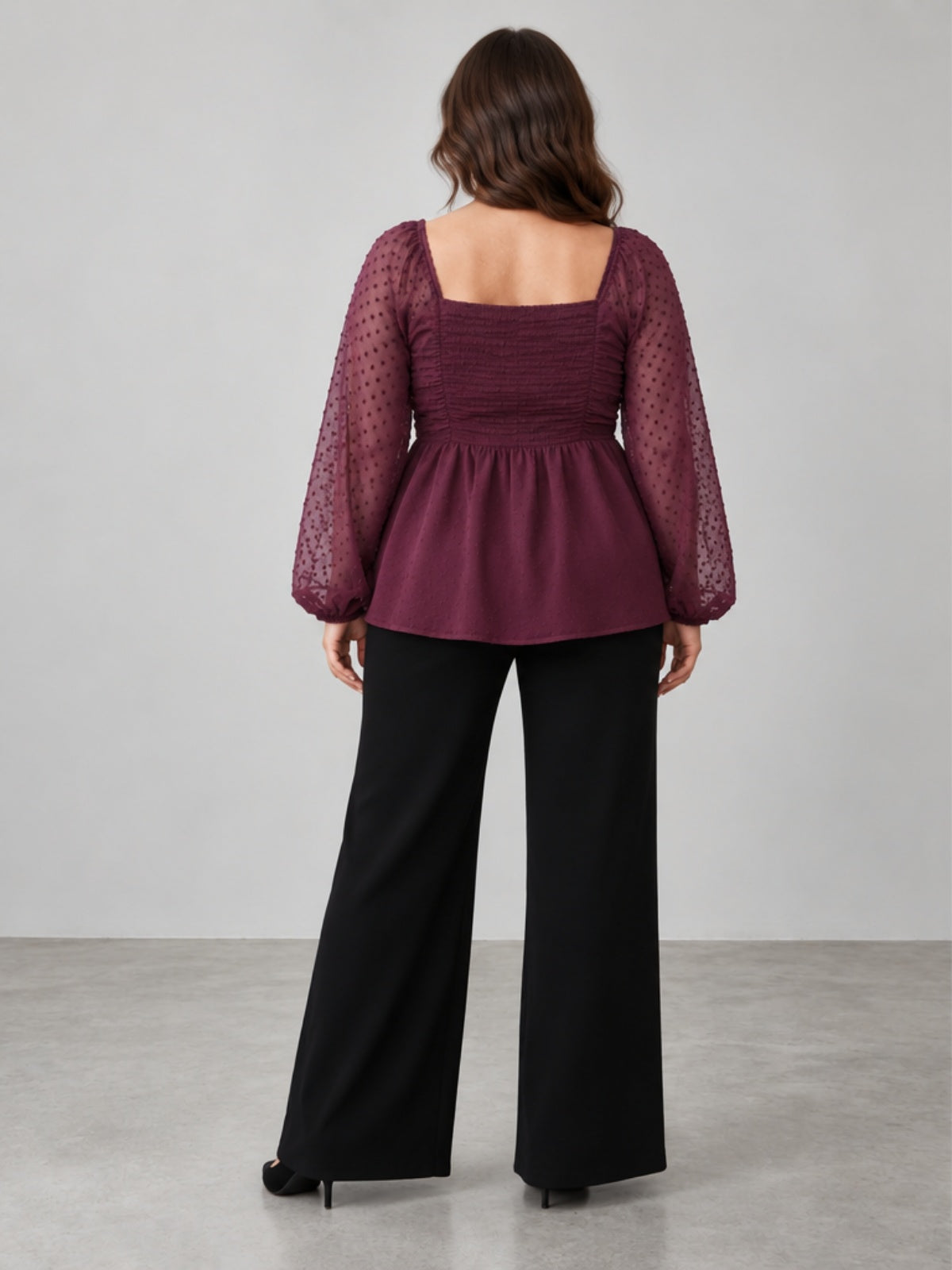 Blusa Fruncida con Espalda Texturizada - Ciruela