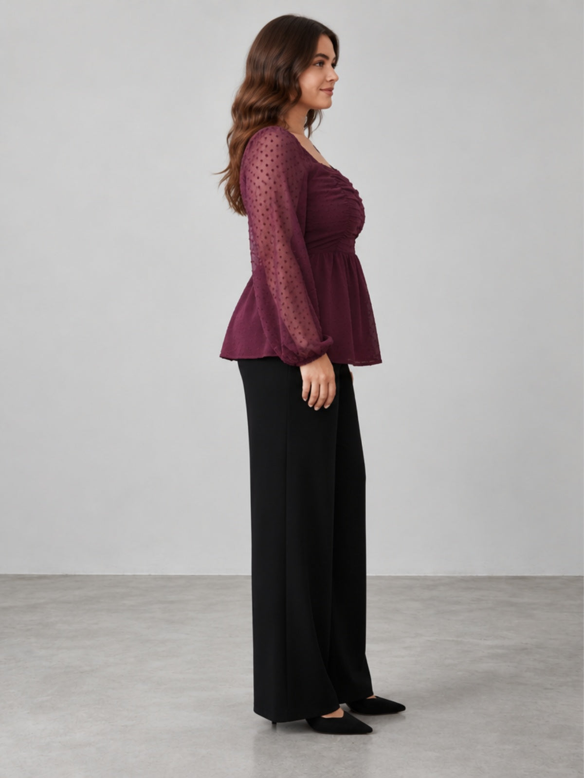 Blusa Fruncida con Espalda Texturizada - Ciruela