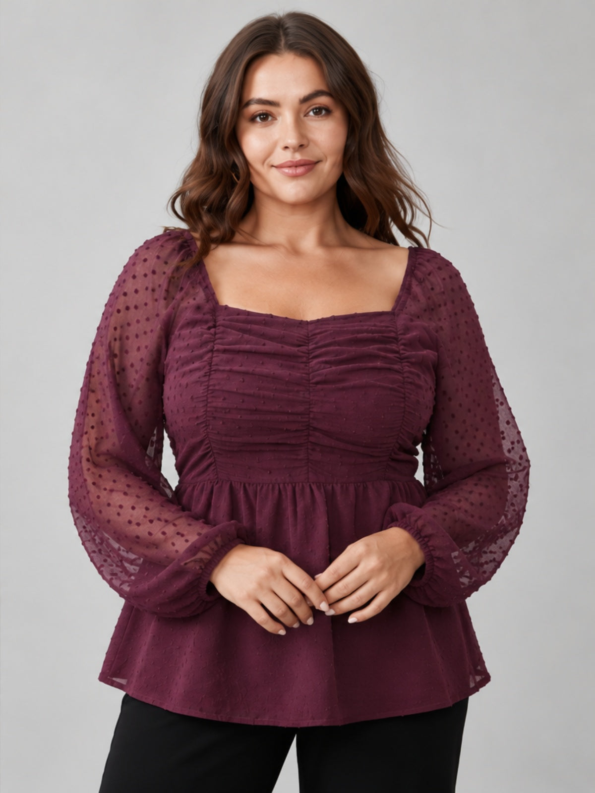 Blusa Fruncida con Espalda Texturizada - Ciruela