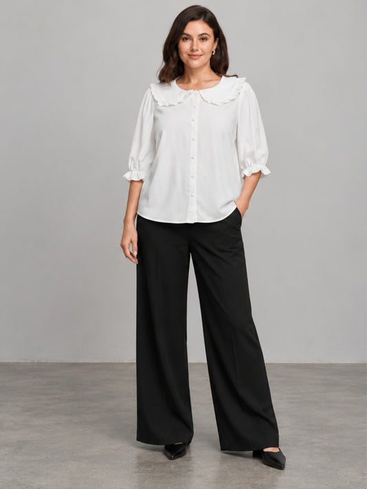 Blusa con Cuello Peter Pan y Mangas Abullonadas - Blanco