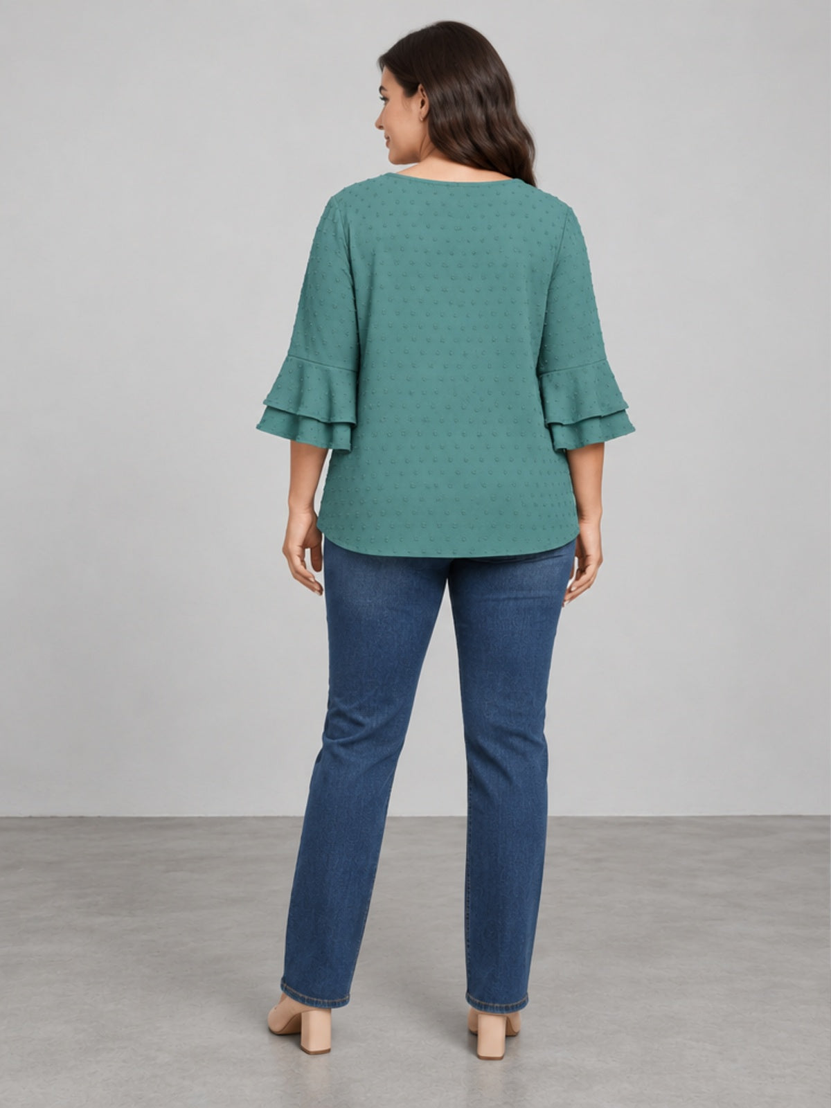 Blusa Texturizada con Mangas de Volante - Verde Azulado