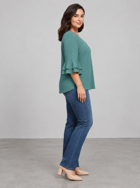 Blusa Texturizada con Mangas de Volante - Verde Azulado