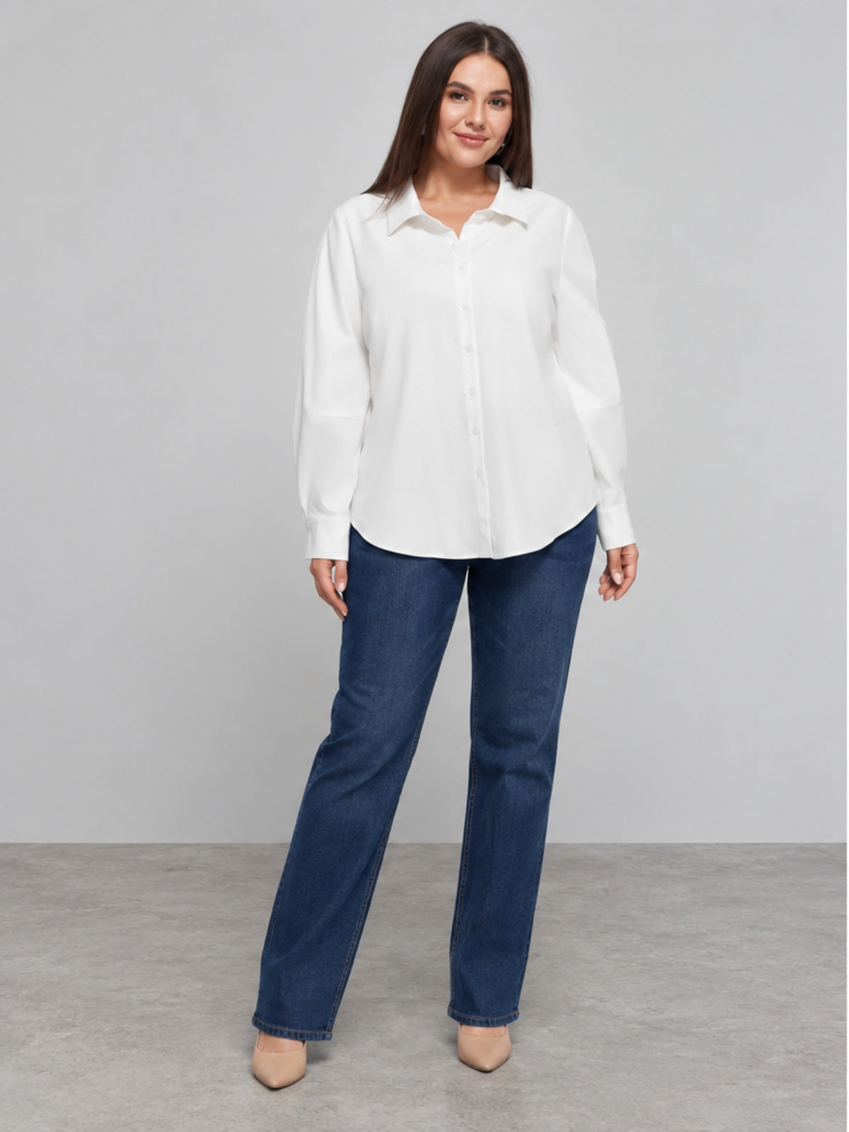 Camisa de Corte Curvo con Botones - Blanco