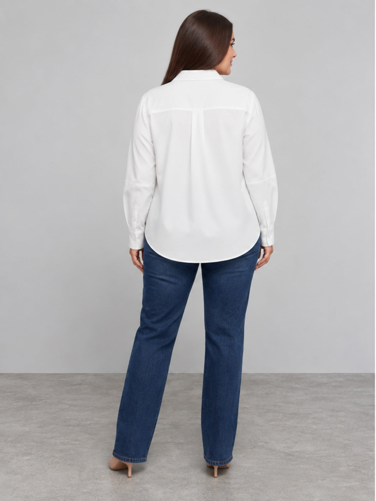 Camisa de Corte Curvo con Botones - Blanco