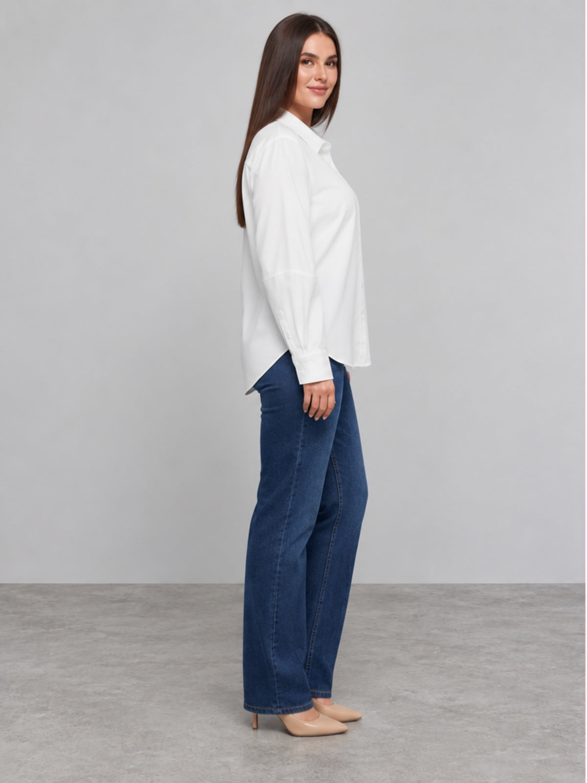 Camisa de Corte Curvo con Botones - Blanco