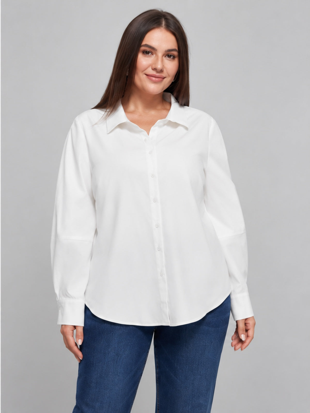 Camisa de Corte Curvo con Botones - Blanco