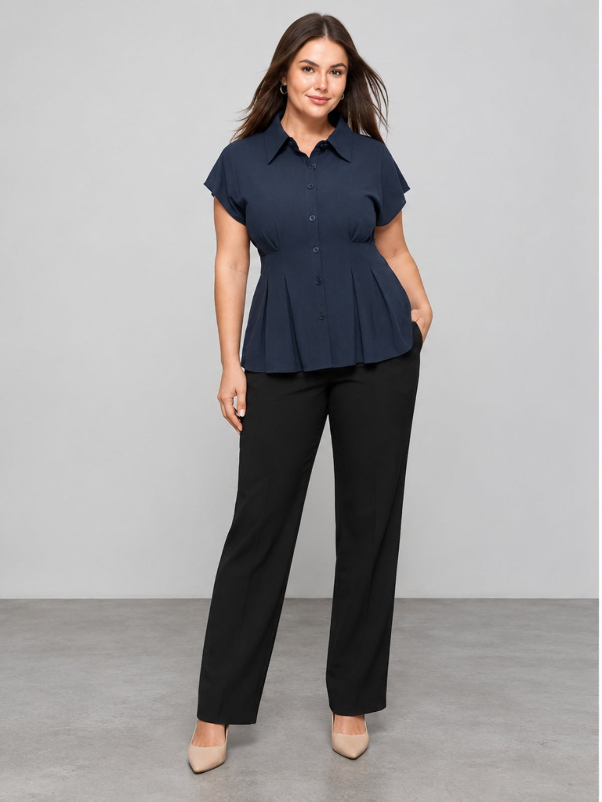 Blusa Esencial con Corte Evasé - Azul Marino