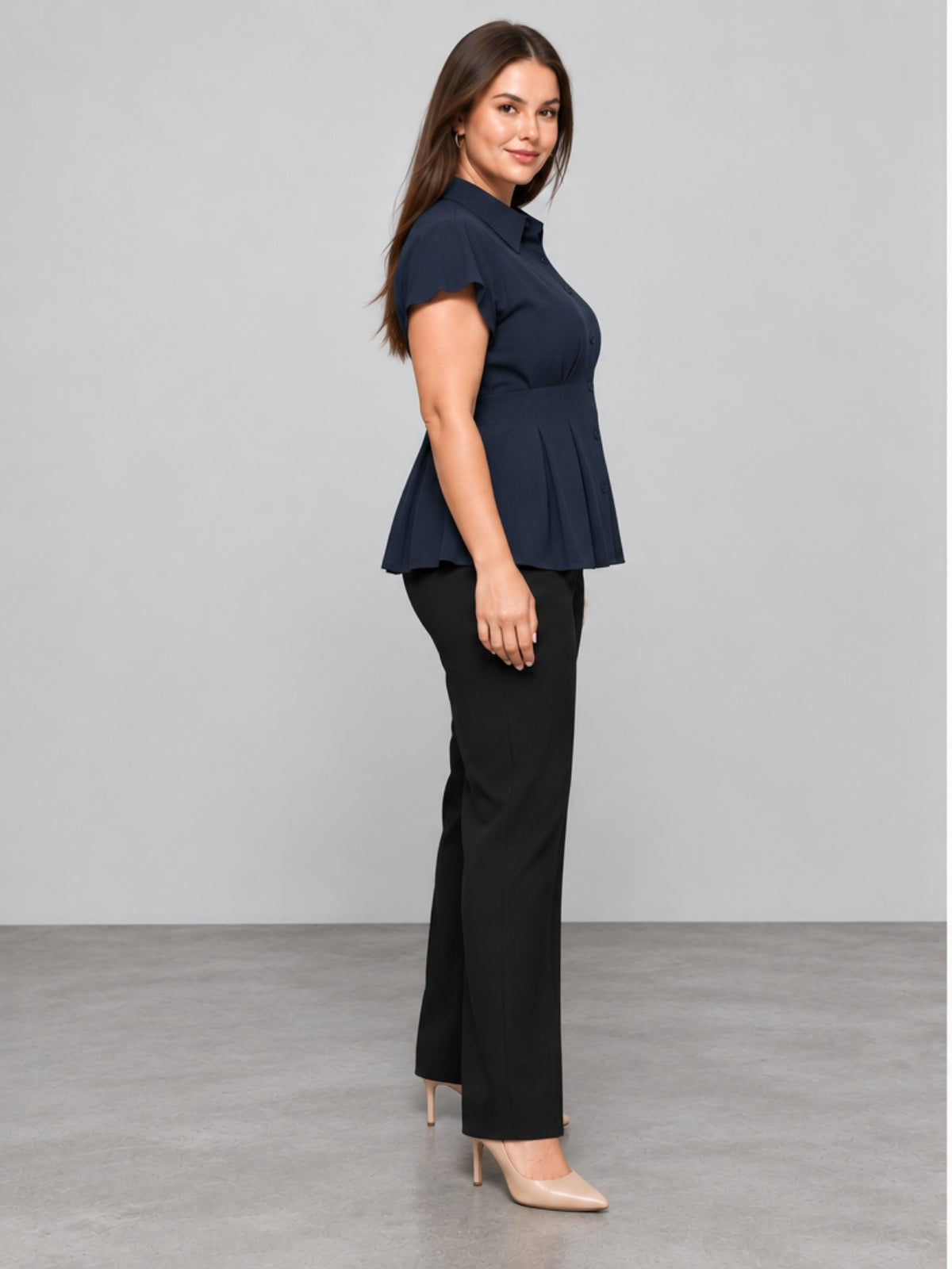 Blusa Esencial con Corte Evasé - Azul Marino