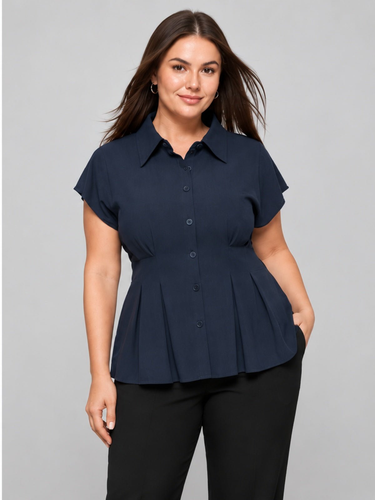 Blusa Esencial con Corte Evasé - Azul Marino