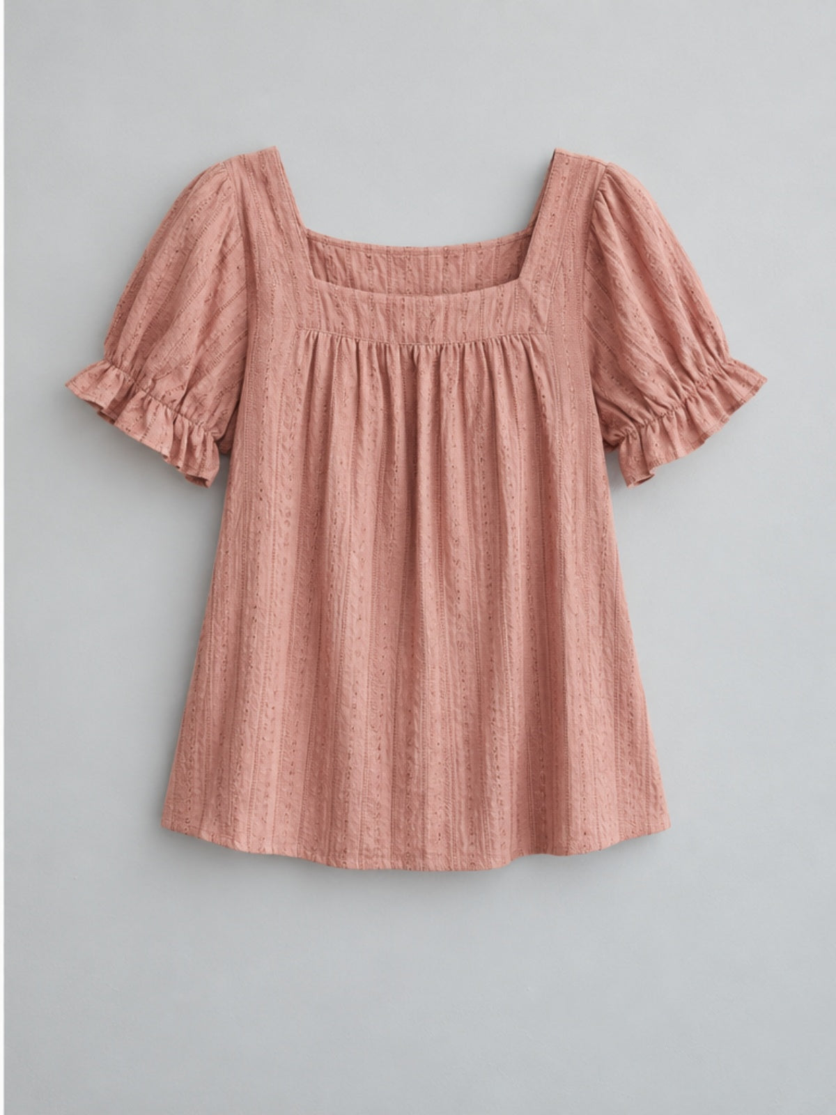 Blusa Versátil con Cuello Cuadrado y Volantes - Rosa Palo