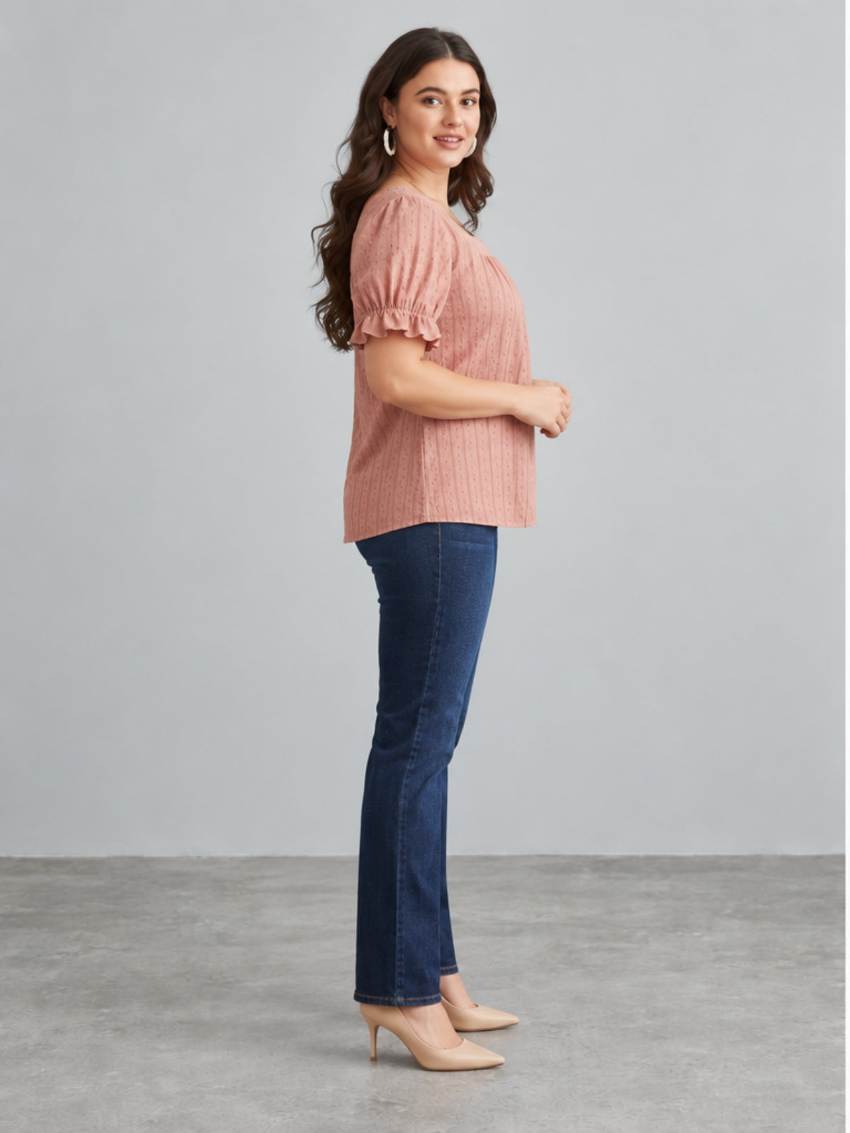 Blusa Versátil con Cuello Cuadrado y Volantes - Rosa Palo